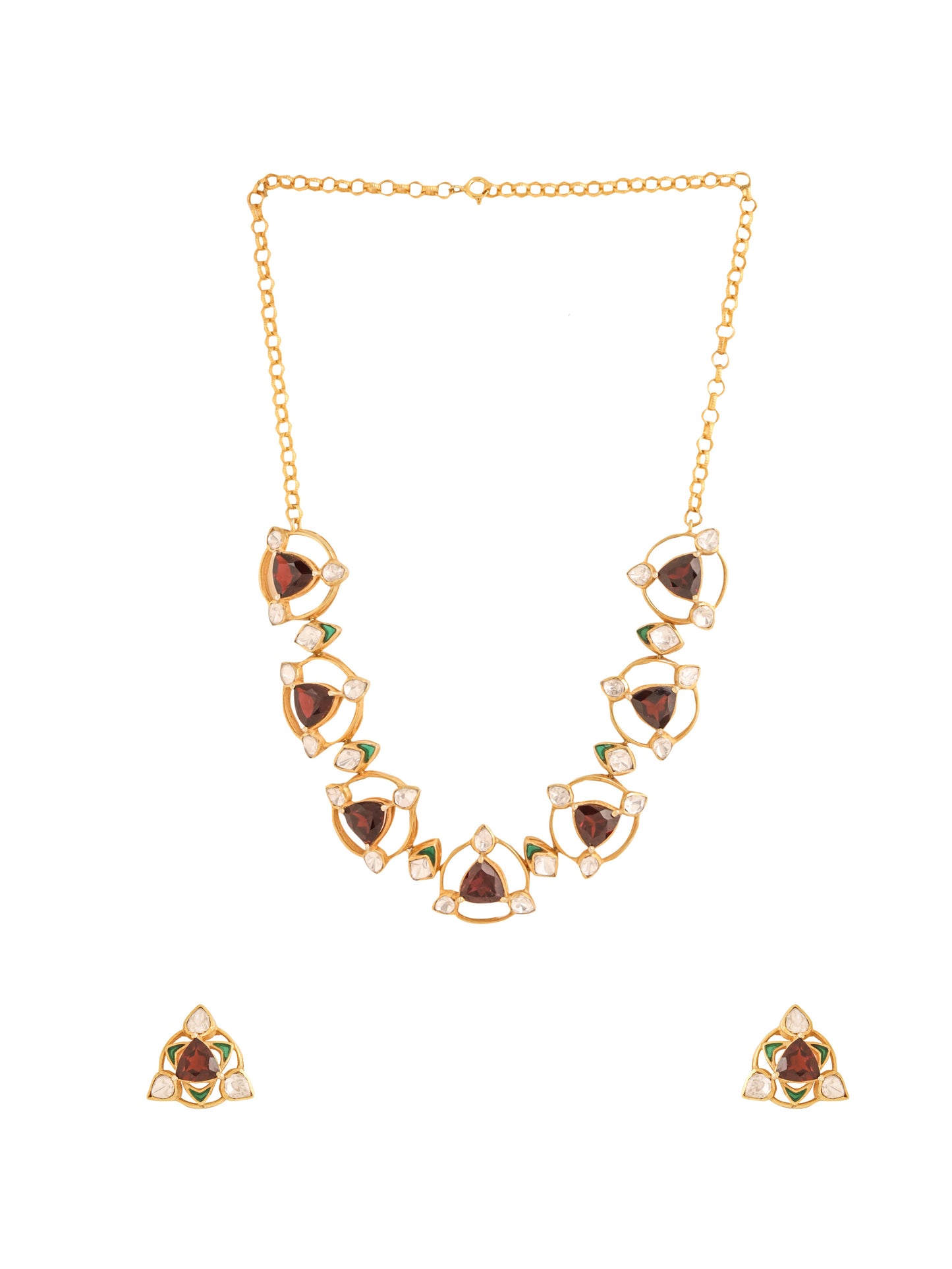 Garnet & Polki Green Talfe - Wedding Bliss 925 Sterling Silver Necklace Set For Women