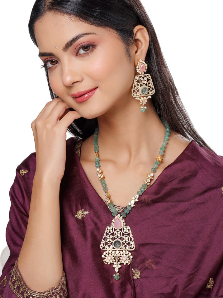 Pink Quartz & Floride Strawberry Quartz - Wedding Bliss Collection 925 Sterling Silver Necklace Set For Women