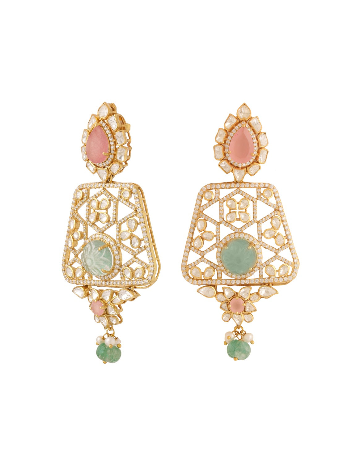 Pink Quartz & Floride Strawberry Quartz - Wedding Bliss Collection 925 Sterling Silver Necklace Set For Women