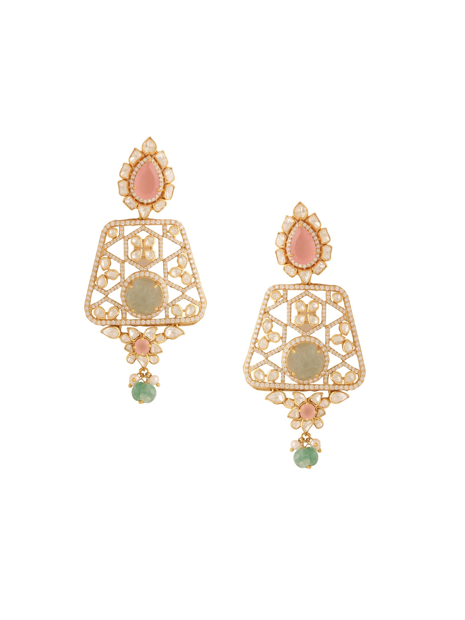 Pink Quartz & Floride Strawberry Quartz - Wedding Bliss Collection 925 Sterling Silver Necklace Set For Women