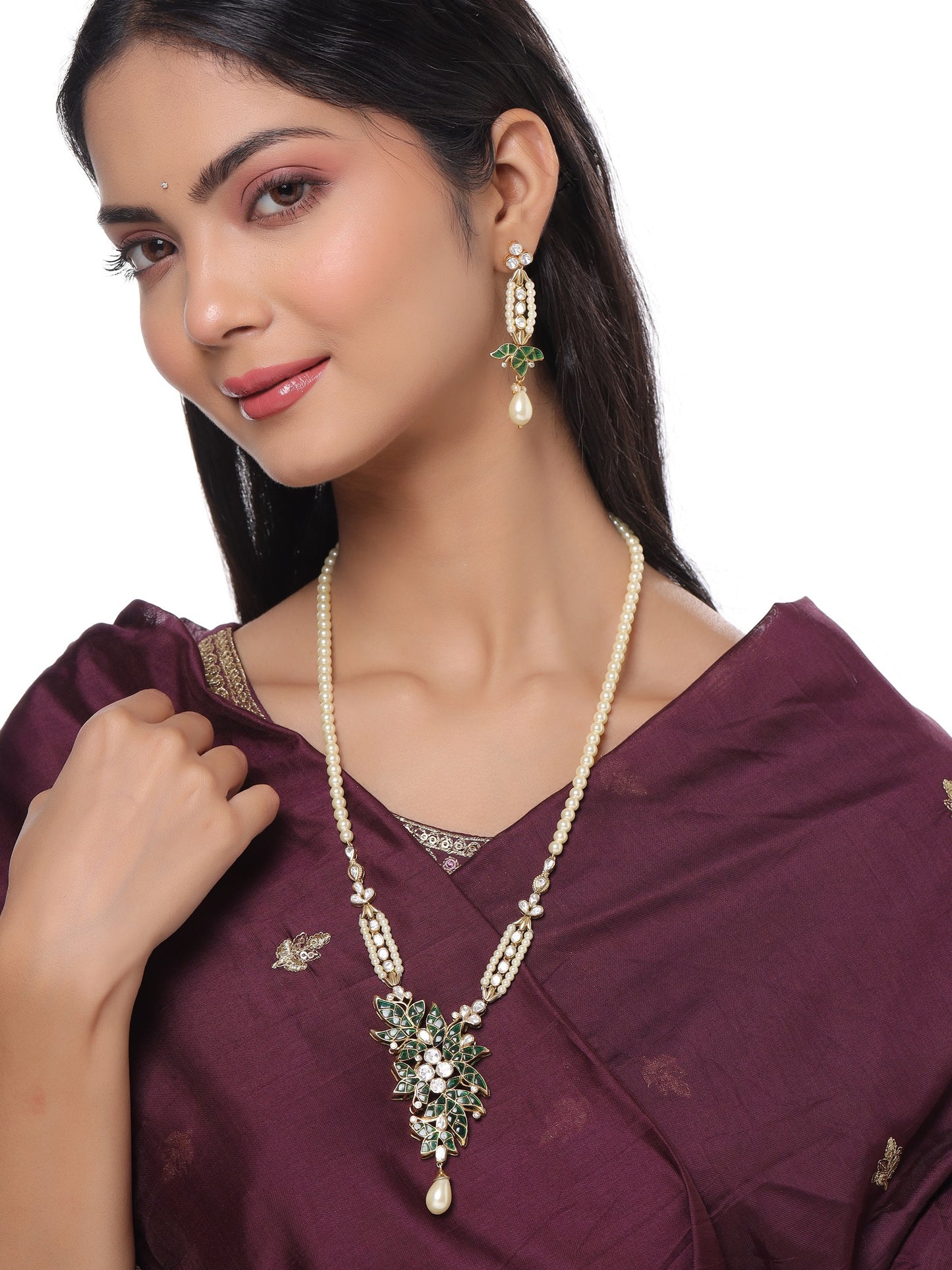 Pearl Elegant Polki Blue Talfe - Wedding Bliss 925 Sterling Silver Necklace Set For Women