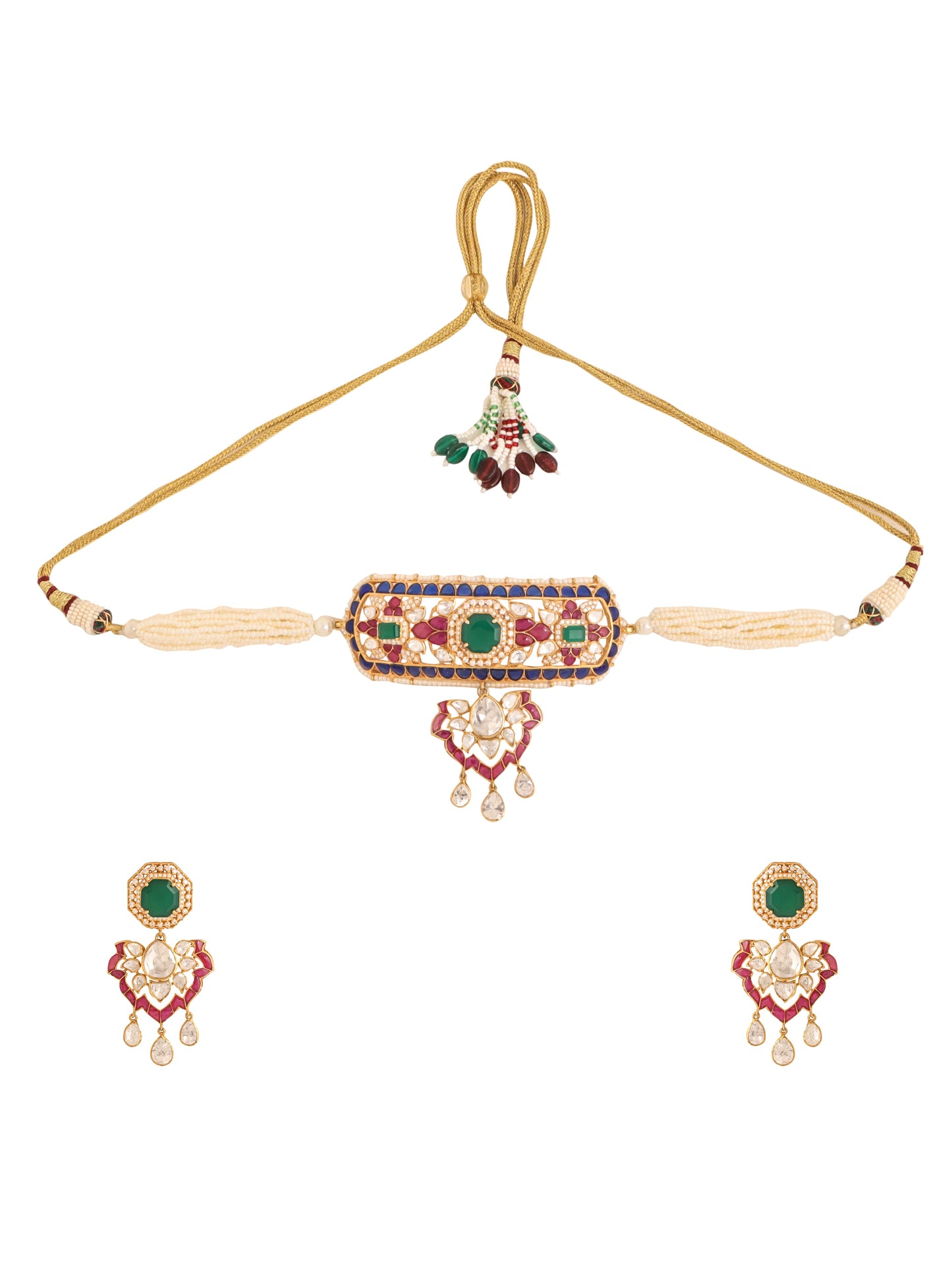 Pearl Traditional Polki Pink Talfe - Wedding Bliss 925 Sterling Silver Necklace Set For Women