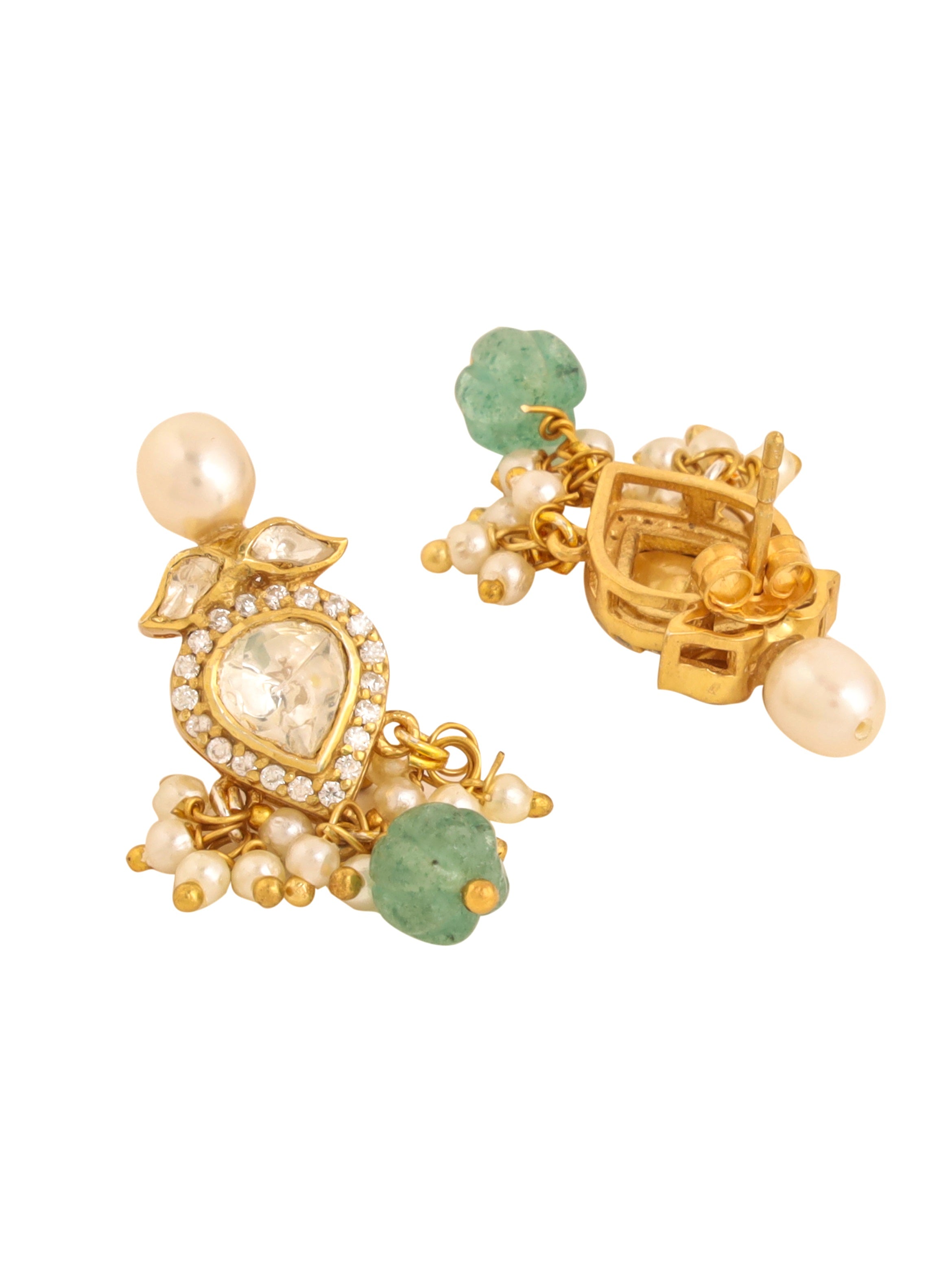 Classic Polki Green Talfe Wedding Bliss 925 Sterling Silver Necklace Set For Women