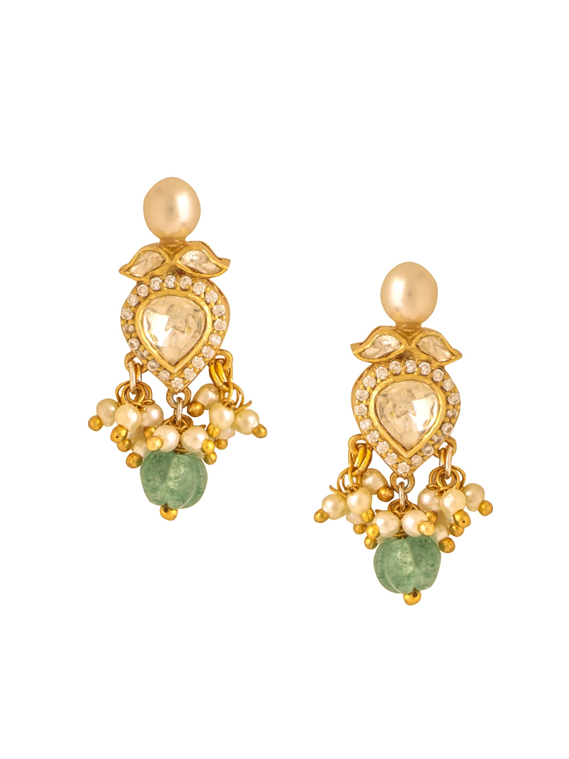 Classic Polki Green Talfe Wedding Bliss 925 Sterling Silver Necklace Set For Women