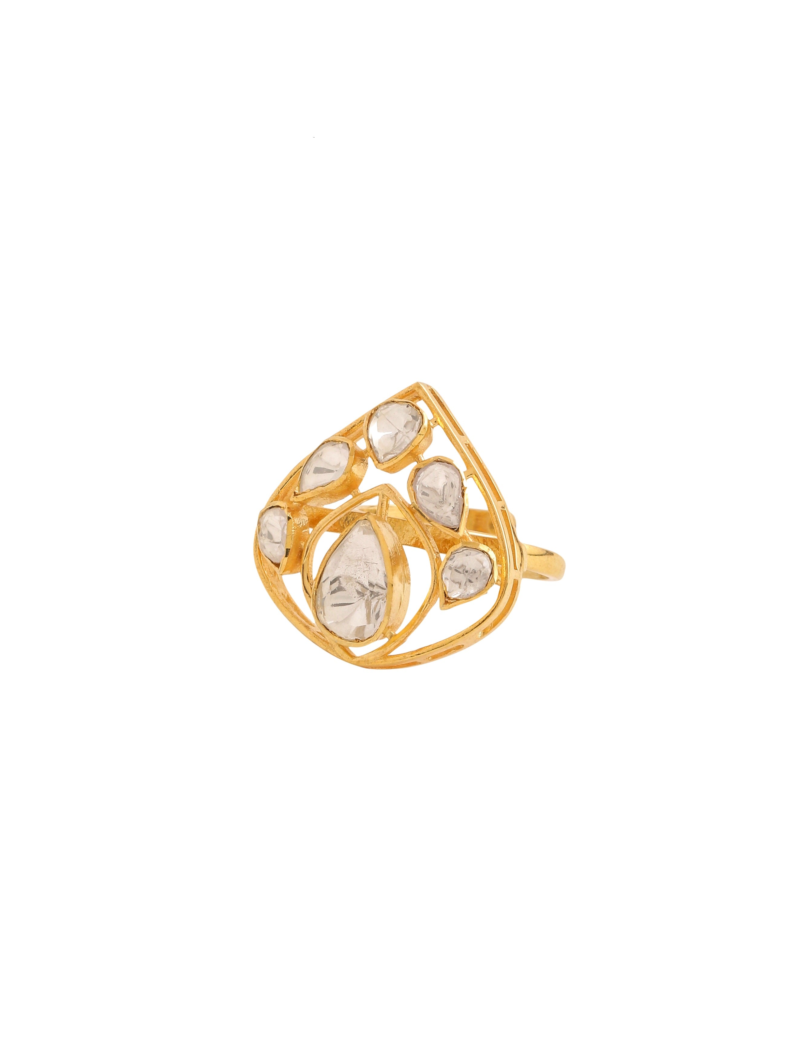 24K Gold Polki Floral Wedding Bliss 925 Sterling Silver Ring For Women