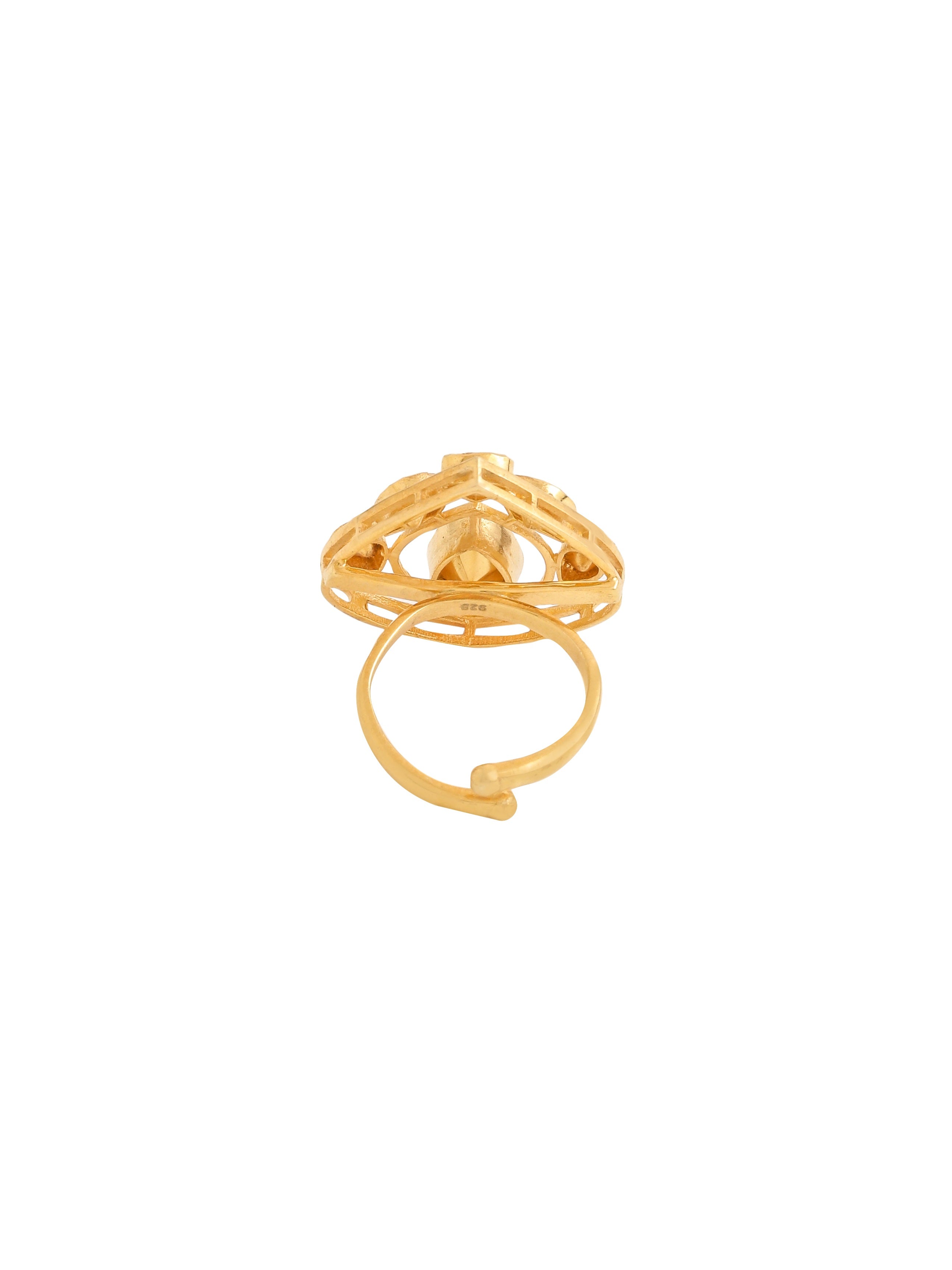 24K Gold Polki Floral Wedding Bliss 925 Sterling Silver Ring For Women