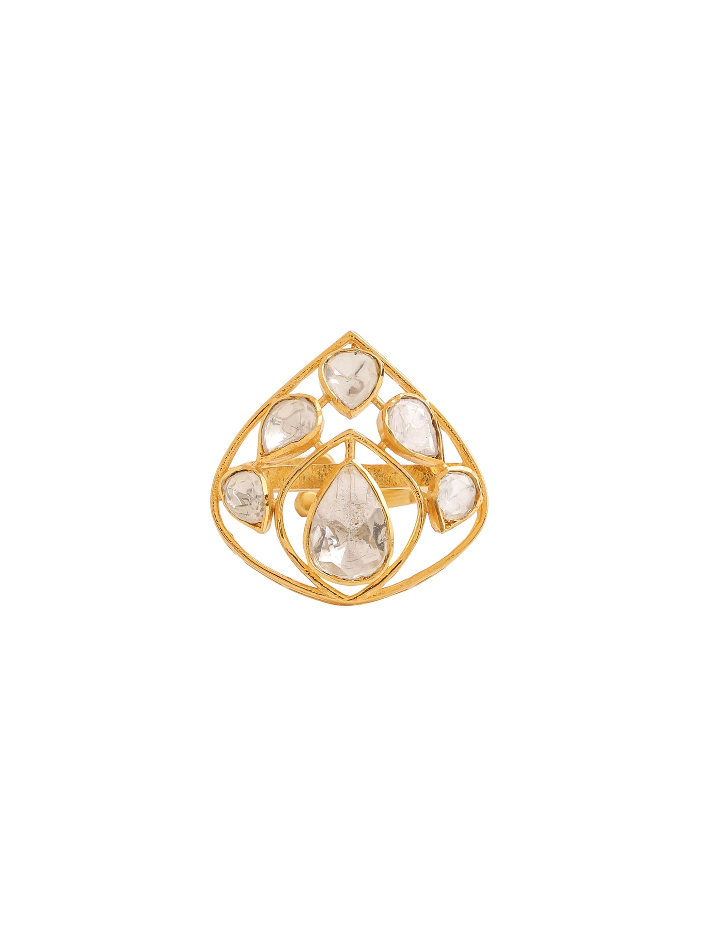 24K Gold Polki Floral Wedding Bliss 925 Sterling Silver Ring For Women