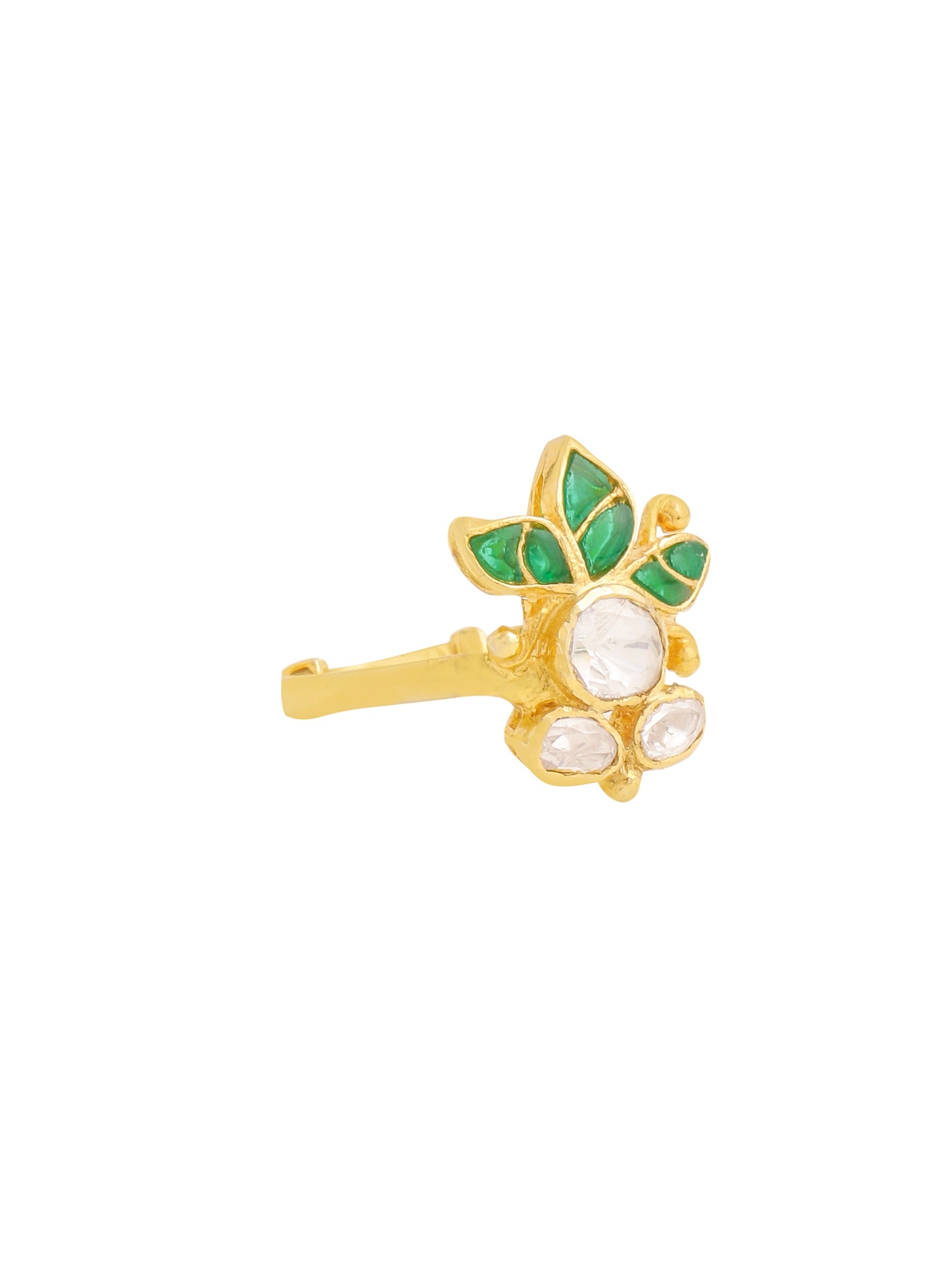 24K Gold Plated Polki Wedding Bliss 925 Sterling Silver Ring For Women