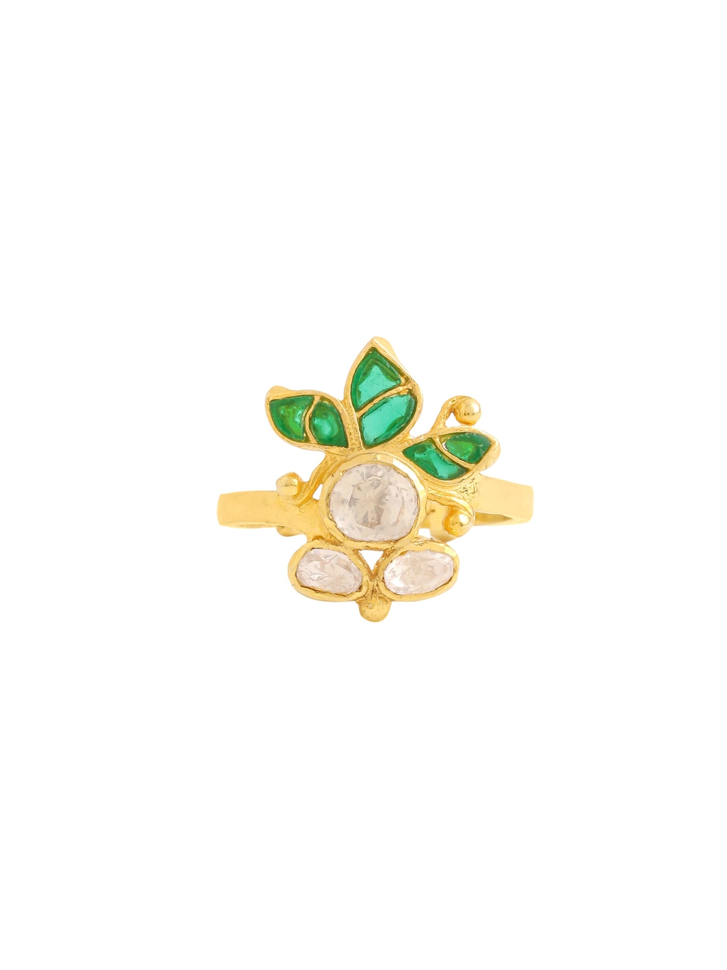 24K Gold Plated Polki Wedding Bliss 925 Sterling Silver Ring For Women