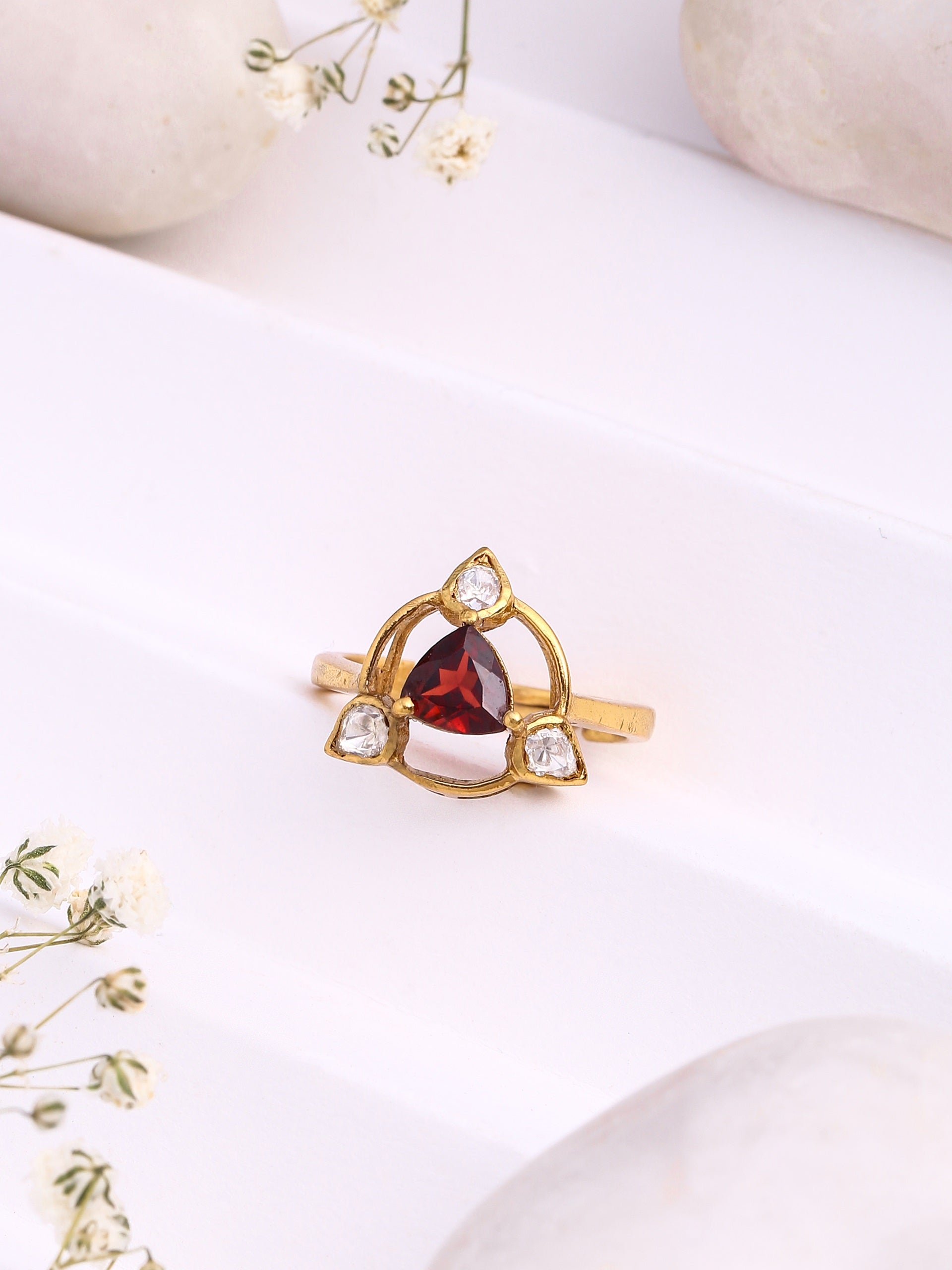 24K Gold Plating Silver Garnet & Polki Wedding Bliss 925 Sterling Silver Ring For Women