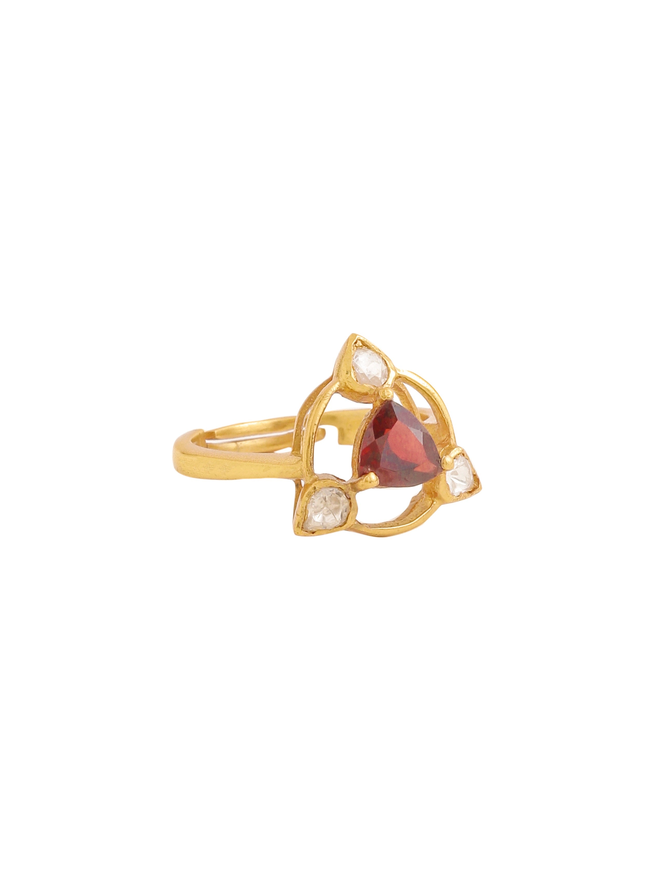 24K Gold Plating Silver Garnet & Polki Wedding Bliss 925 Sterling Silver Ring For Women