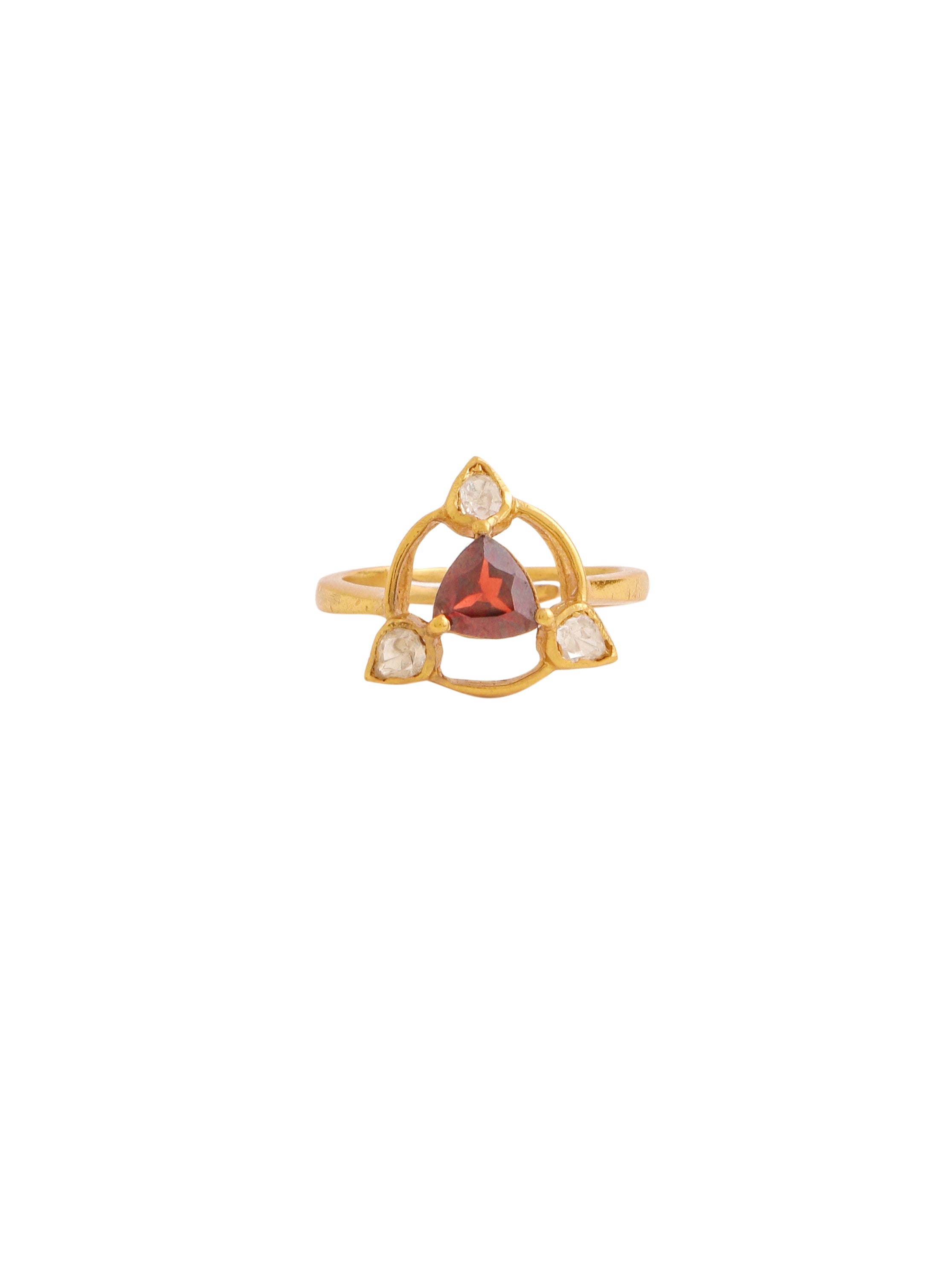 24K Gold Plating Silver Garnet & Polki Wedding Bliss 925 Sterling Silver Ring For Women