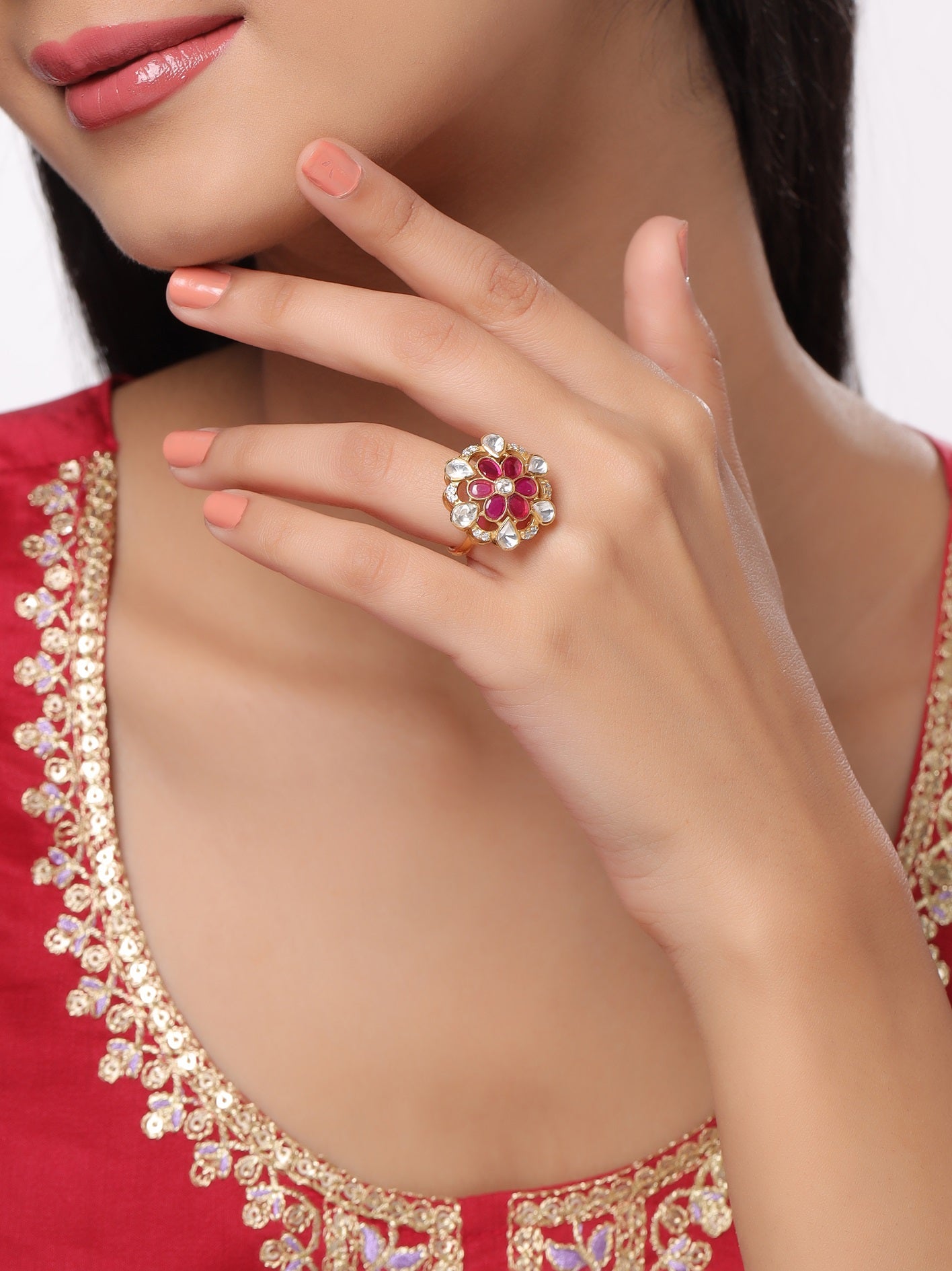 925 Sterling Silver & Polki Wedding Bliss 925 Sterling Silver Ring For Women