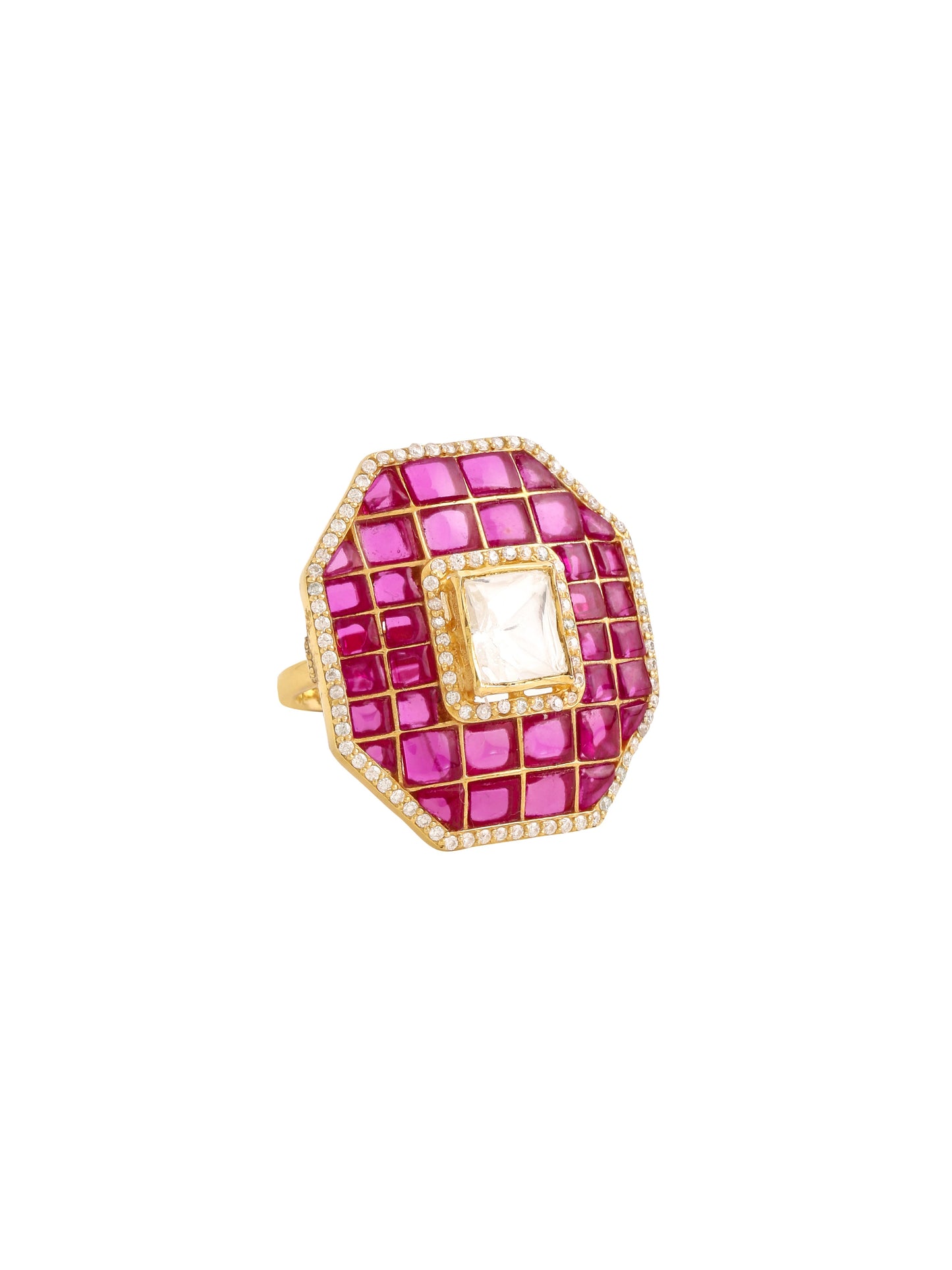 24K Gold Mughal-Inspired Polki Wedding Bliss 925 Sterling Silver Ring For Women