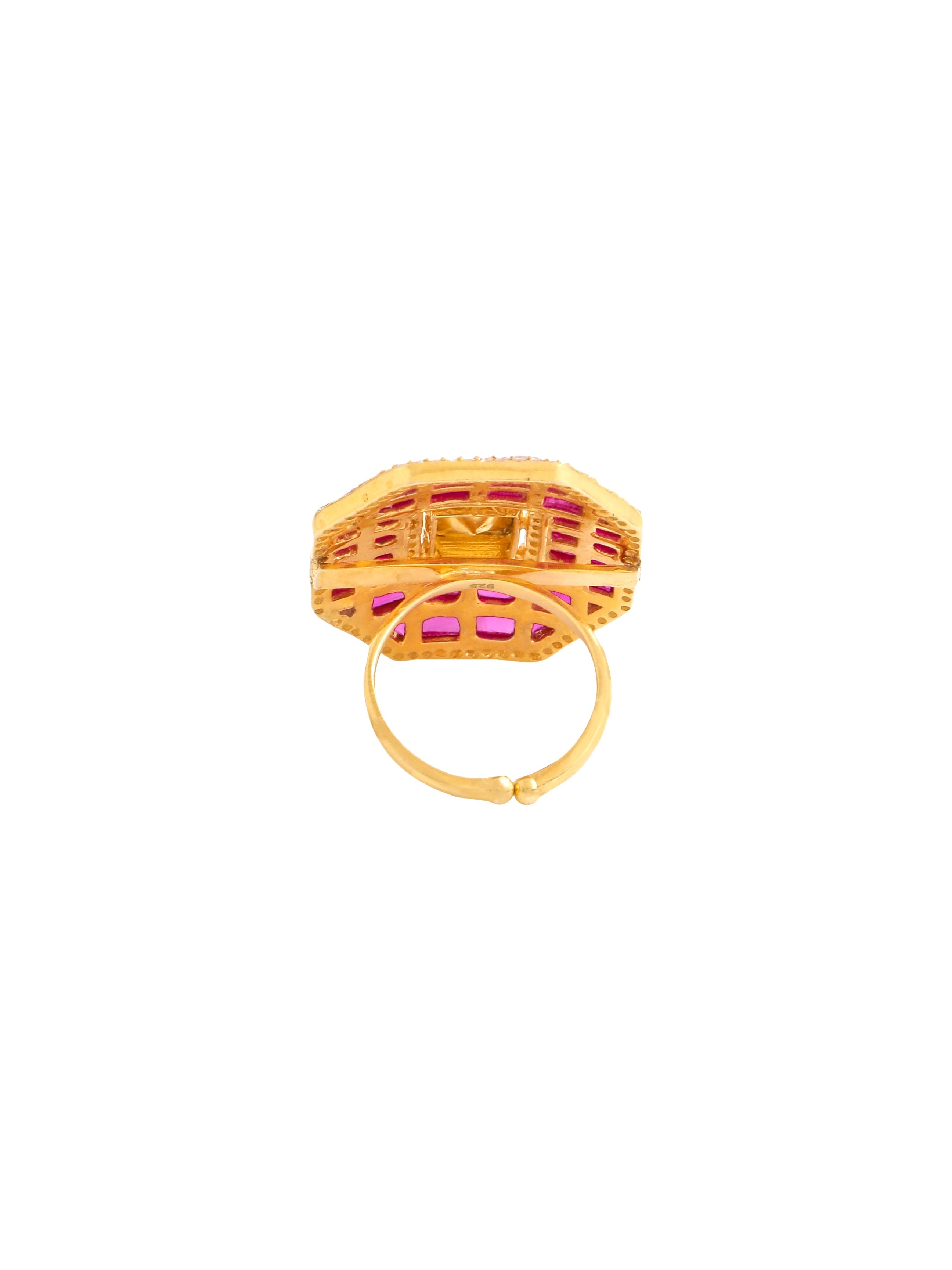 24K Gold Mughal-Inspired Polki Wedding Bliss 925 Sterling Silver Ring For Women