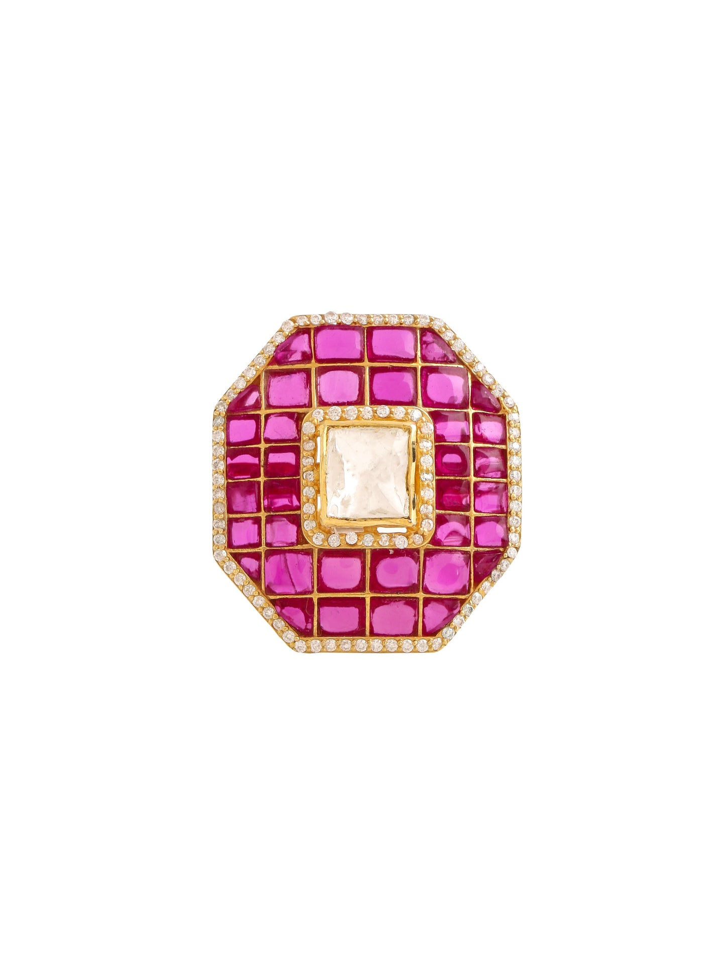 24K Gold Mughal-Inspired Polki Wedding Bliss 925 Sterling Silver Ring For Women