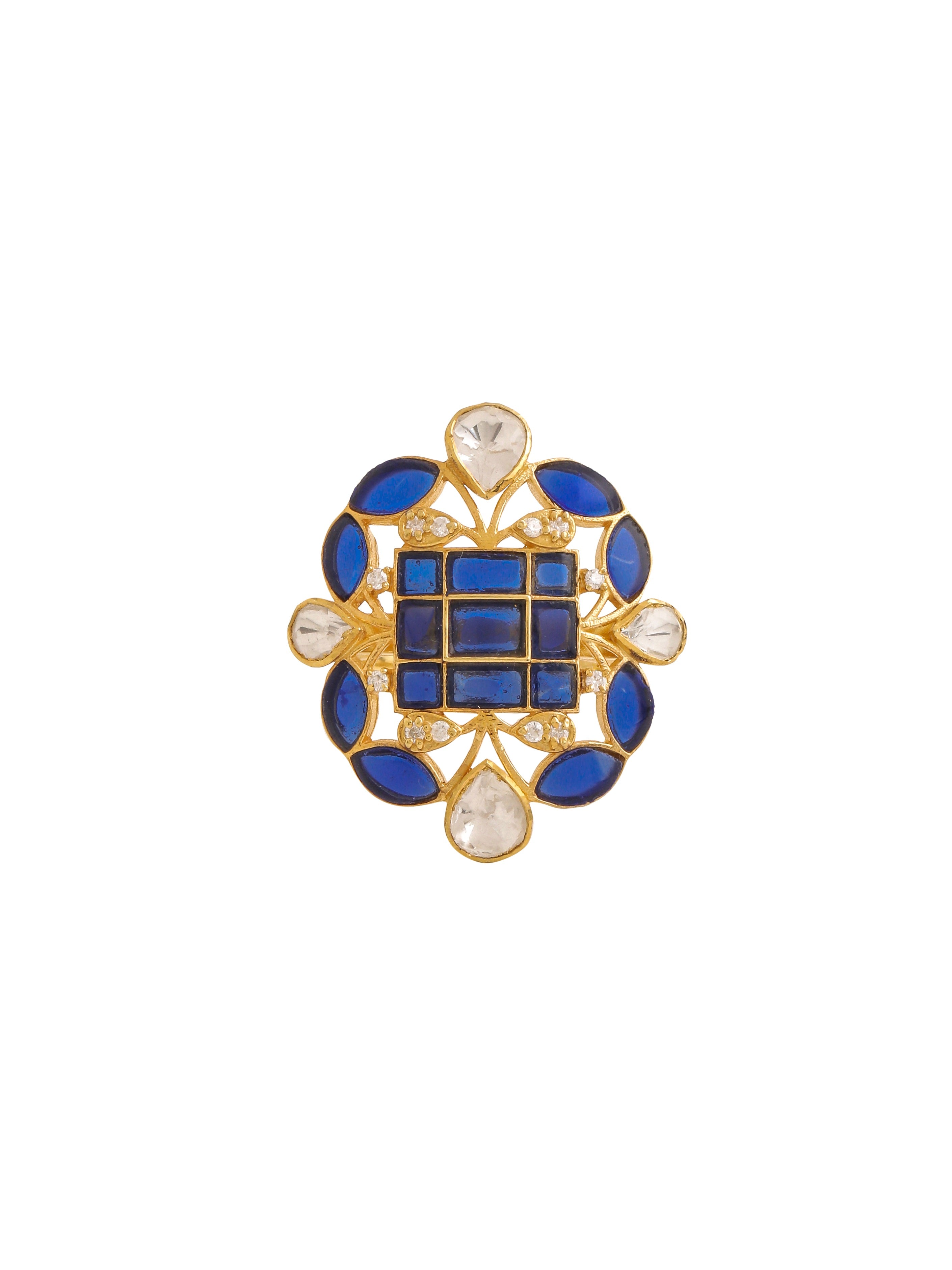 Mughal-Inspired Blue Talfe & Polki Wedding Bliss 925 Sterling Silver Ring For Women