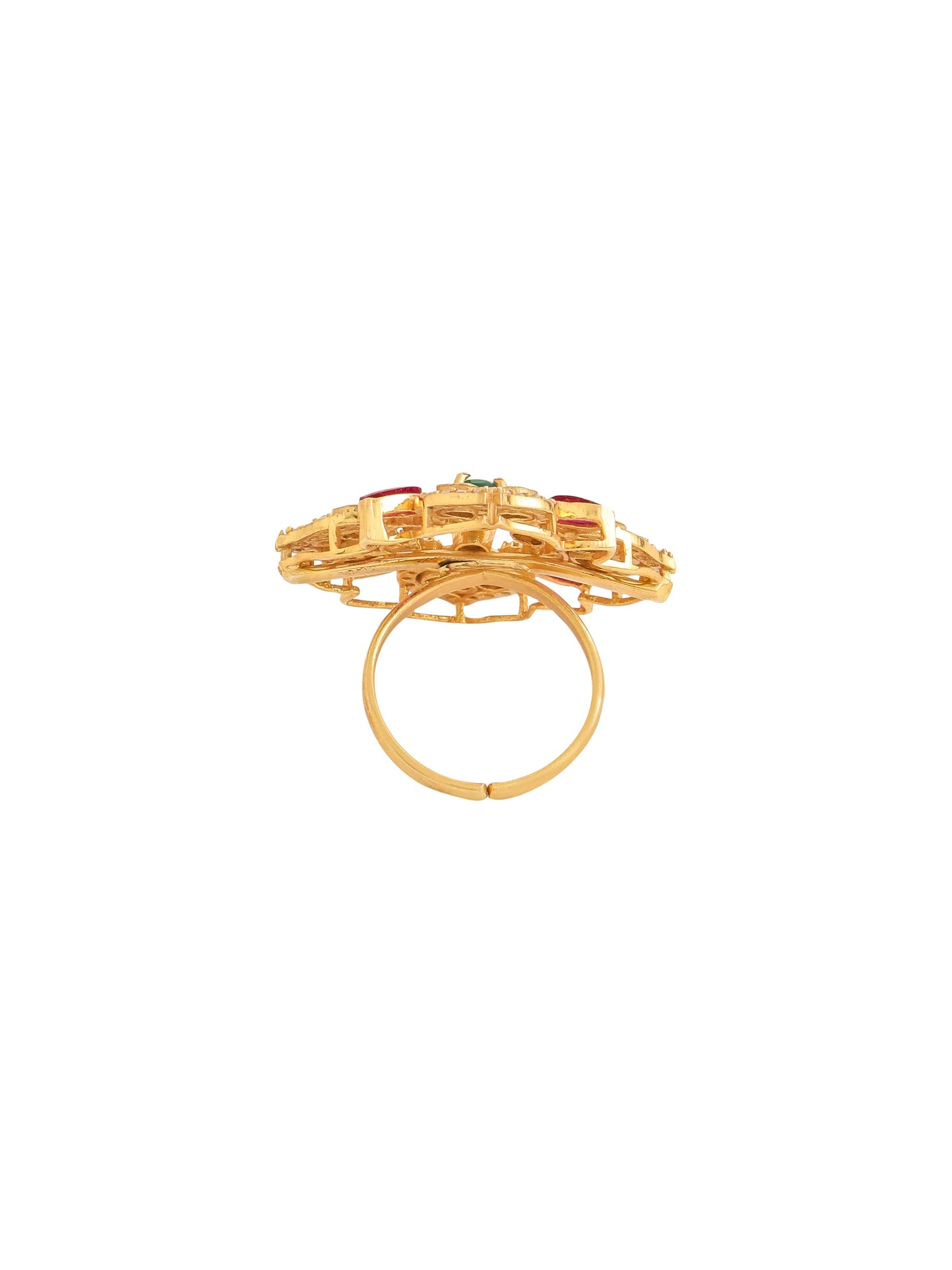 24K Gold plated Mughal-Inspired Green Onyx & Polki Wedding Bliss 925 Sterling Silver Ring For Women