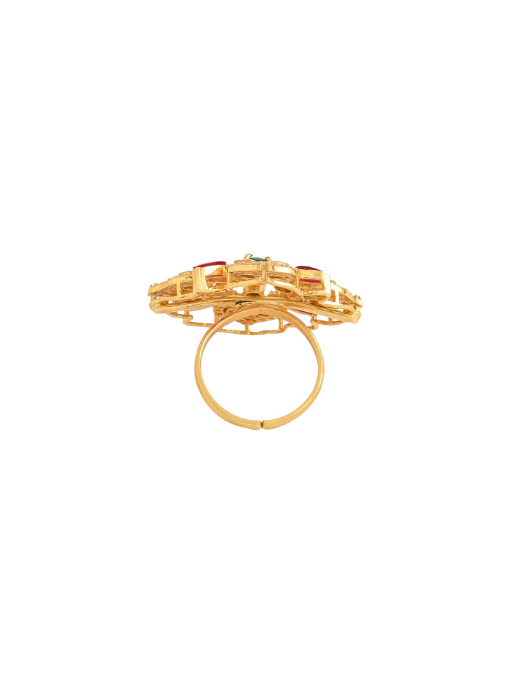24K Gold plated Mughal-Inspired Green Onyx & Polki Wedding Bliss 925 Sterling Silver Ring For Women