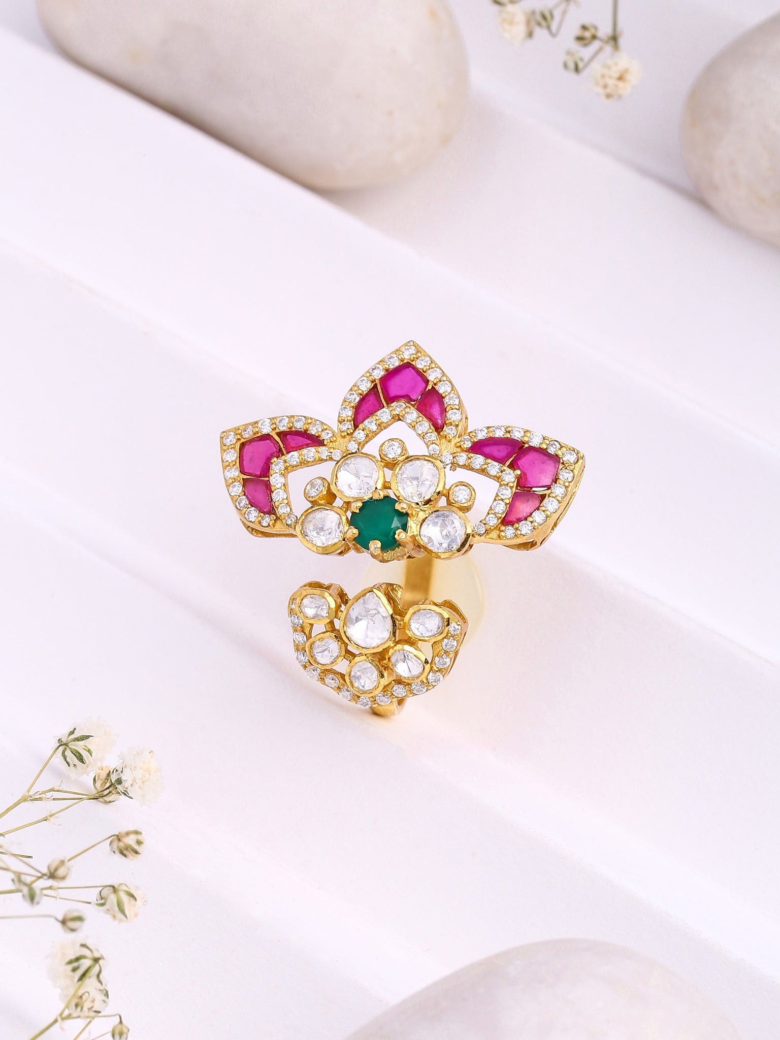 Mughal-Inspired Green Onyx & Polki Wedding Bliss 925 Sterling Silver Ring For Women