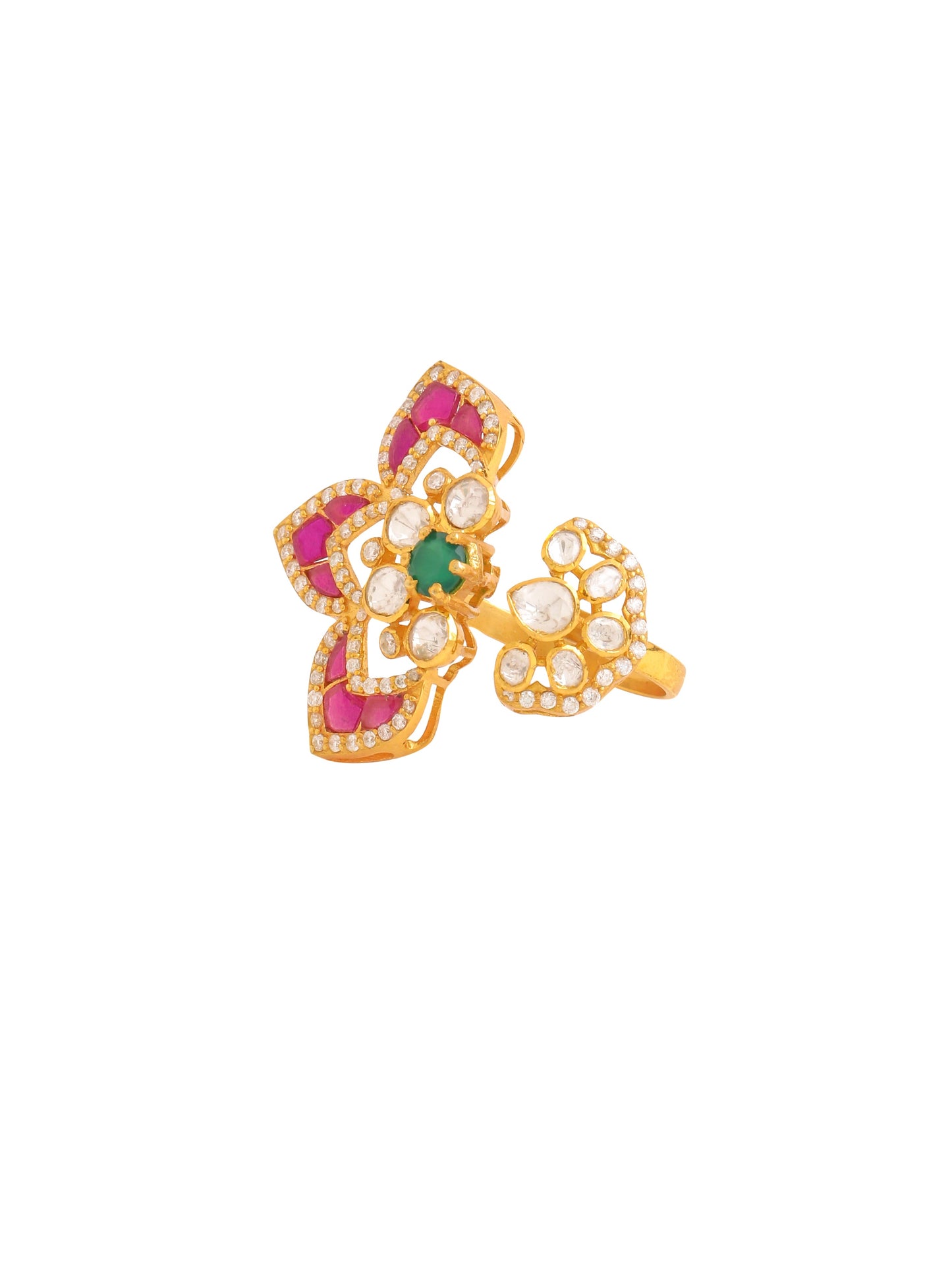 Mughal-Inspired Green Onyx & Polki Wedding Bliss 925 Sterling Silver Ring For Women