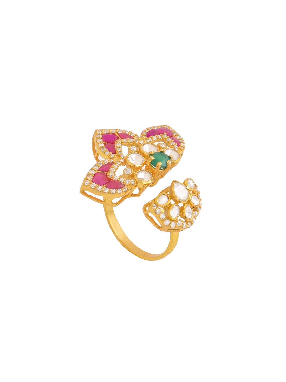 Mughal-Inspired Green Onyx & Polki Wedding Bliss 925 Sterling Silver Ring For Women
