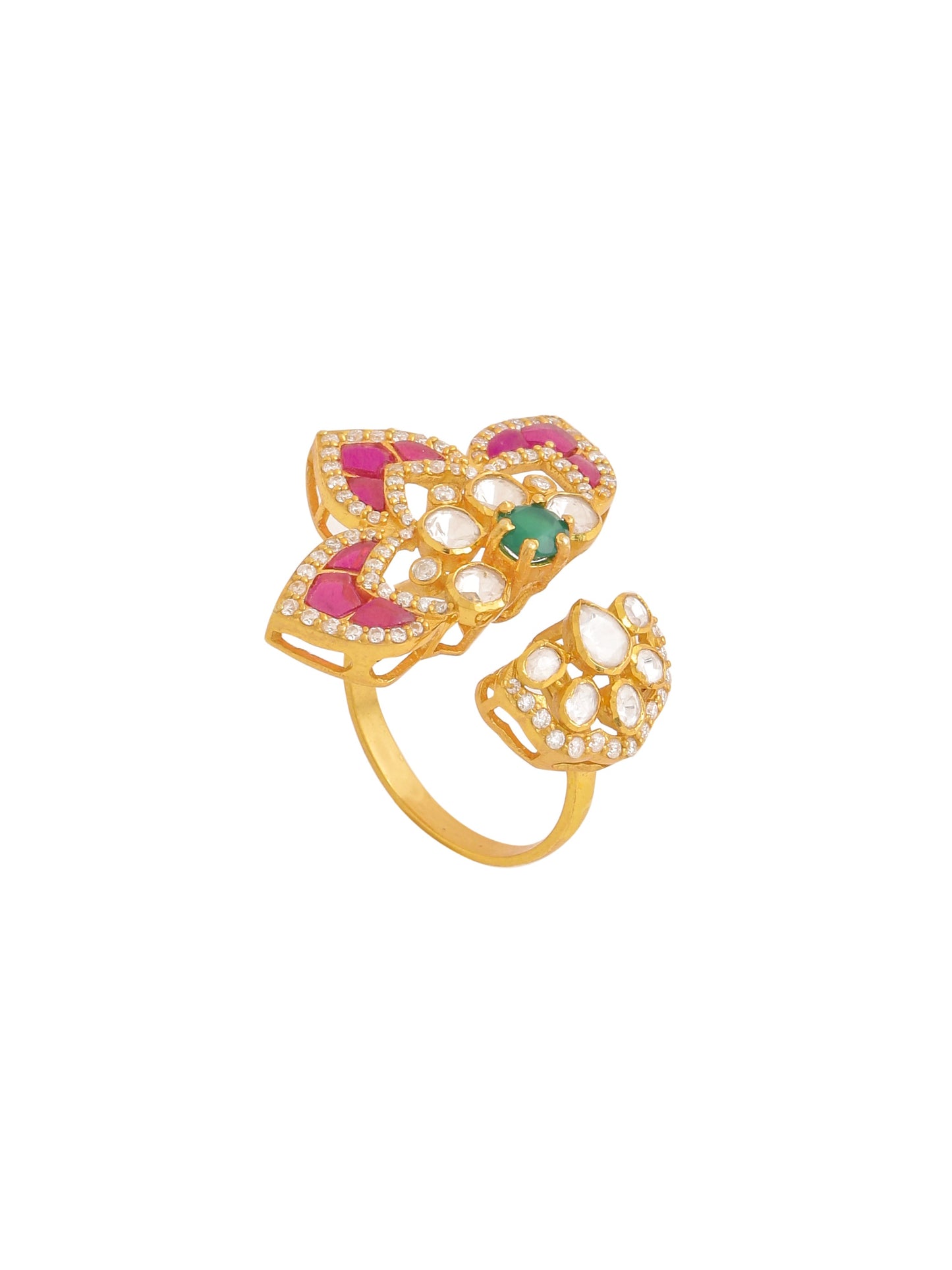 Mughal-Inspired Green Onyx & Polki Wedding Bliss 925 Sterling Silver Ring For Women