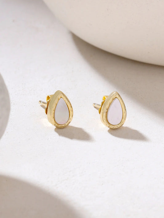 SYRA 24K GOLD PEAR-SHAPED 925 STERLING SILVER MOTHER OF PEARL STUD EARRINGS FOR WOMEN