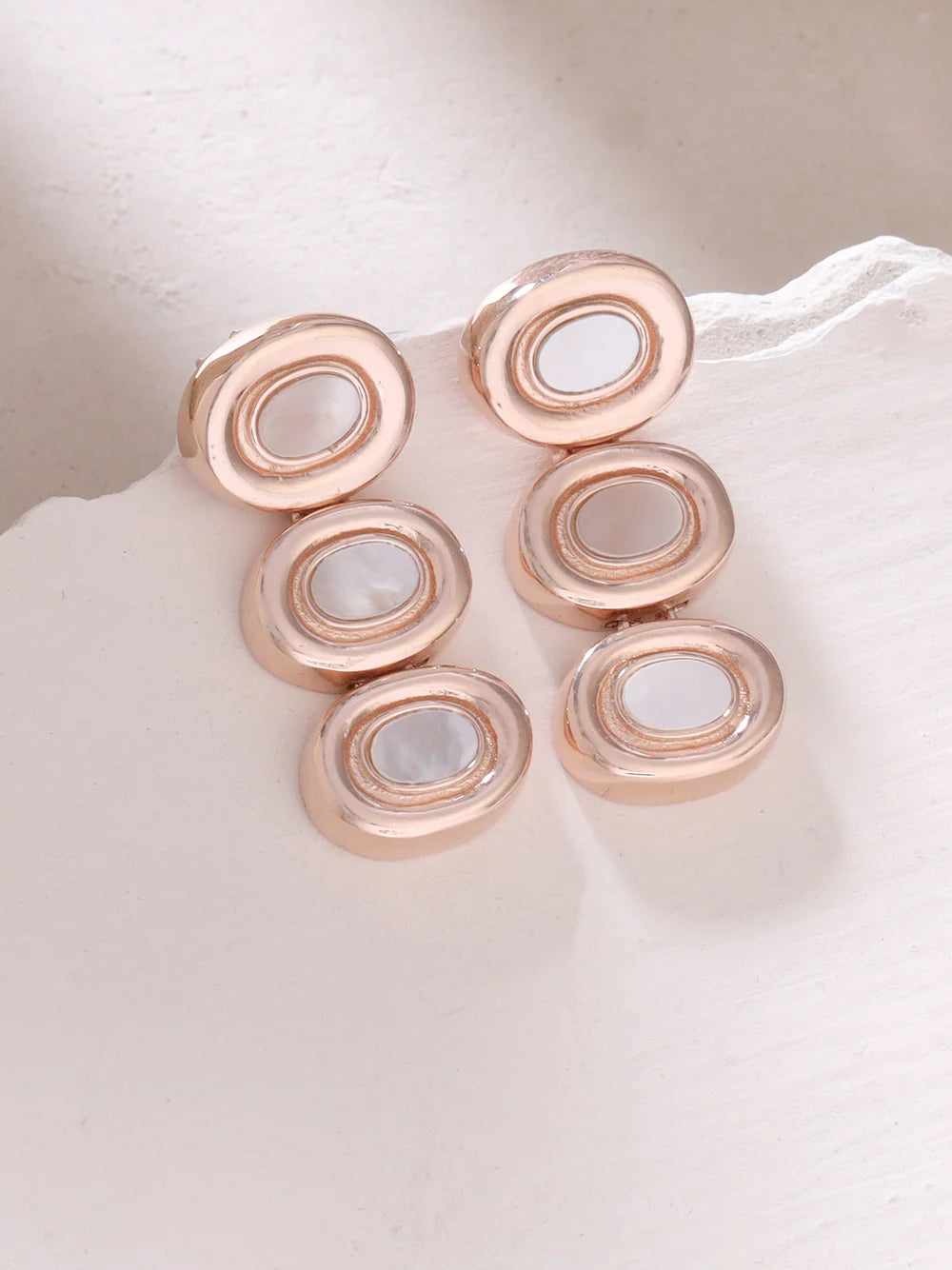 Syra Geometric Mother of Pearl Earrings in Silver Rhodium For Women