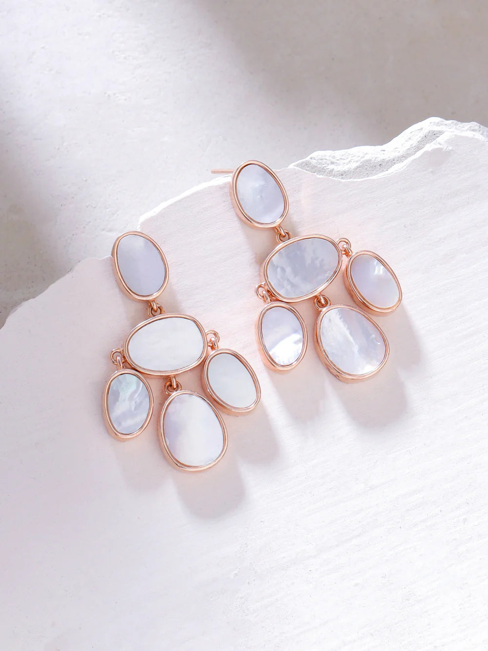 Syra Rose Gold Mother of Pearl Oval Disc Earrings in 925 Sterling Silver For Women