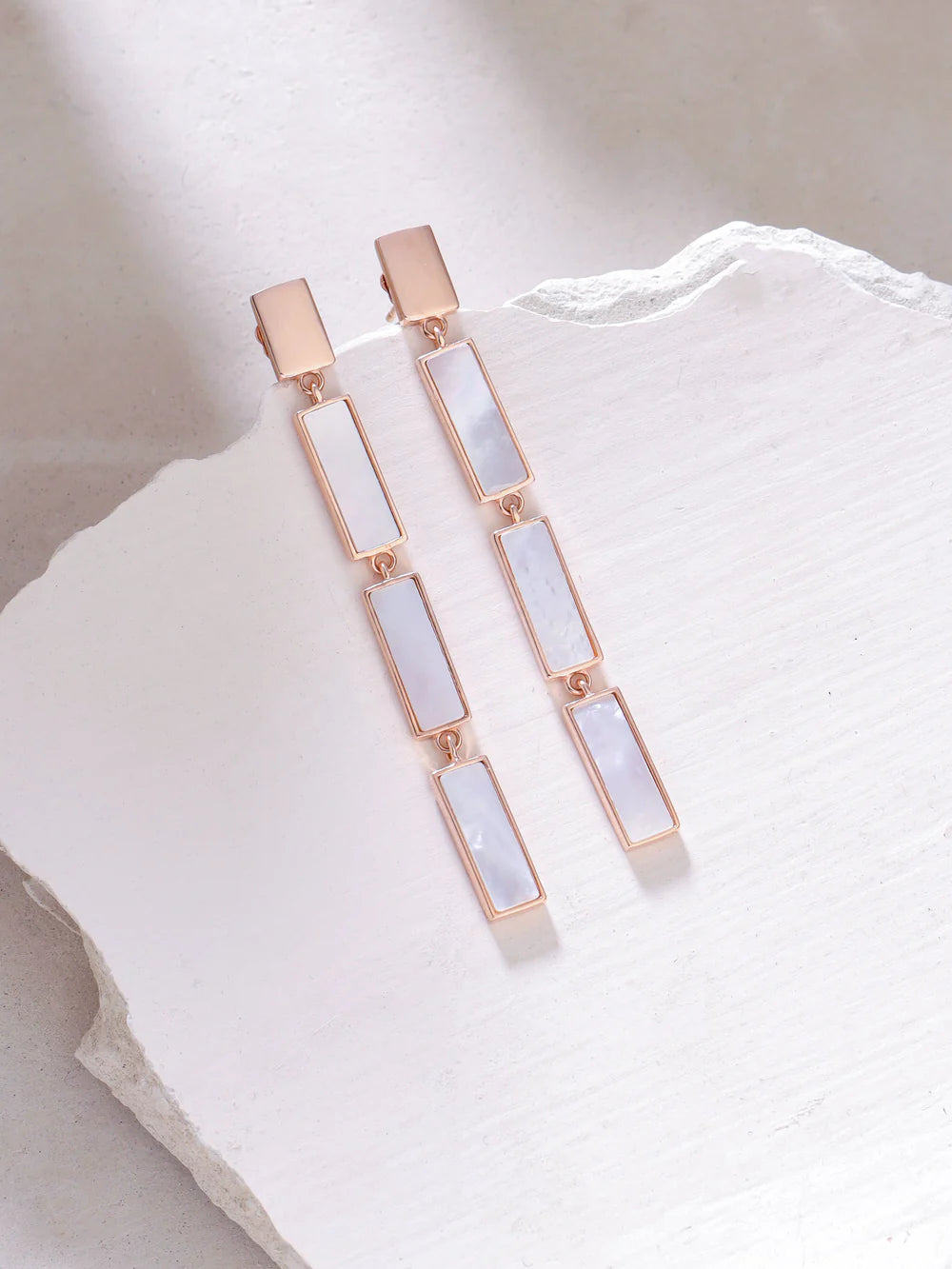 Syra Collection 24k Gold Brick Pattern Mother of Pearl Earrings 925 Sterling Silver For Women