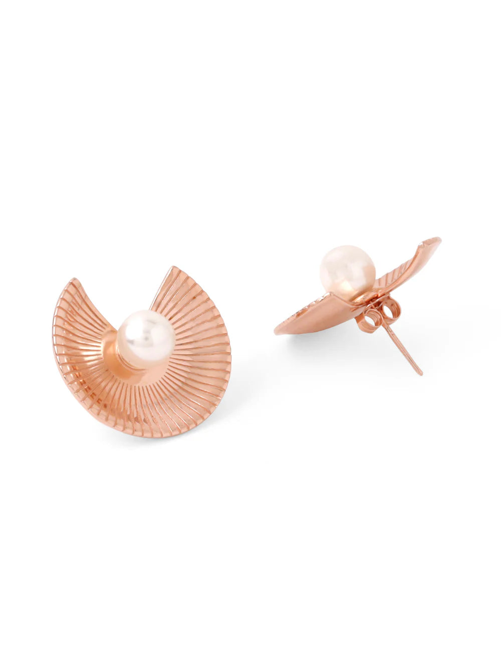 Rose Gold Abstract Pearl Syra 925 Sterling Silver Stud Earrings For Women