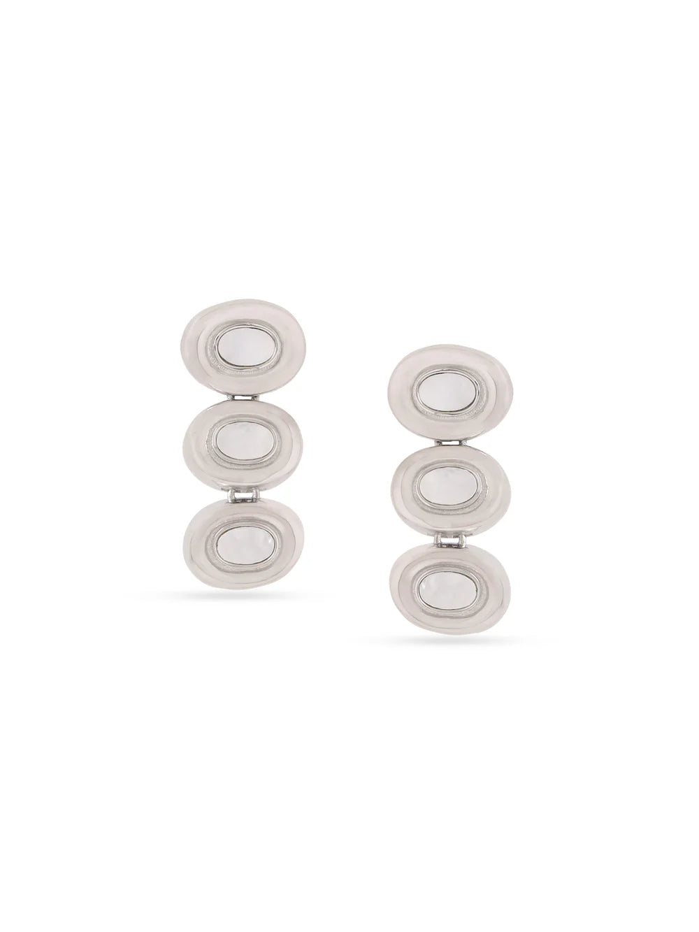 Syra Geometric Mother of Pearl Earrings in Silver Rhodium For Women