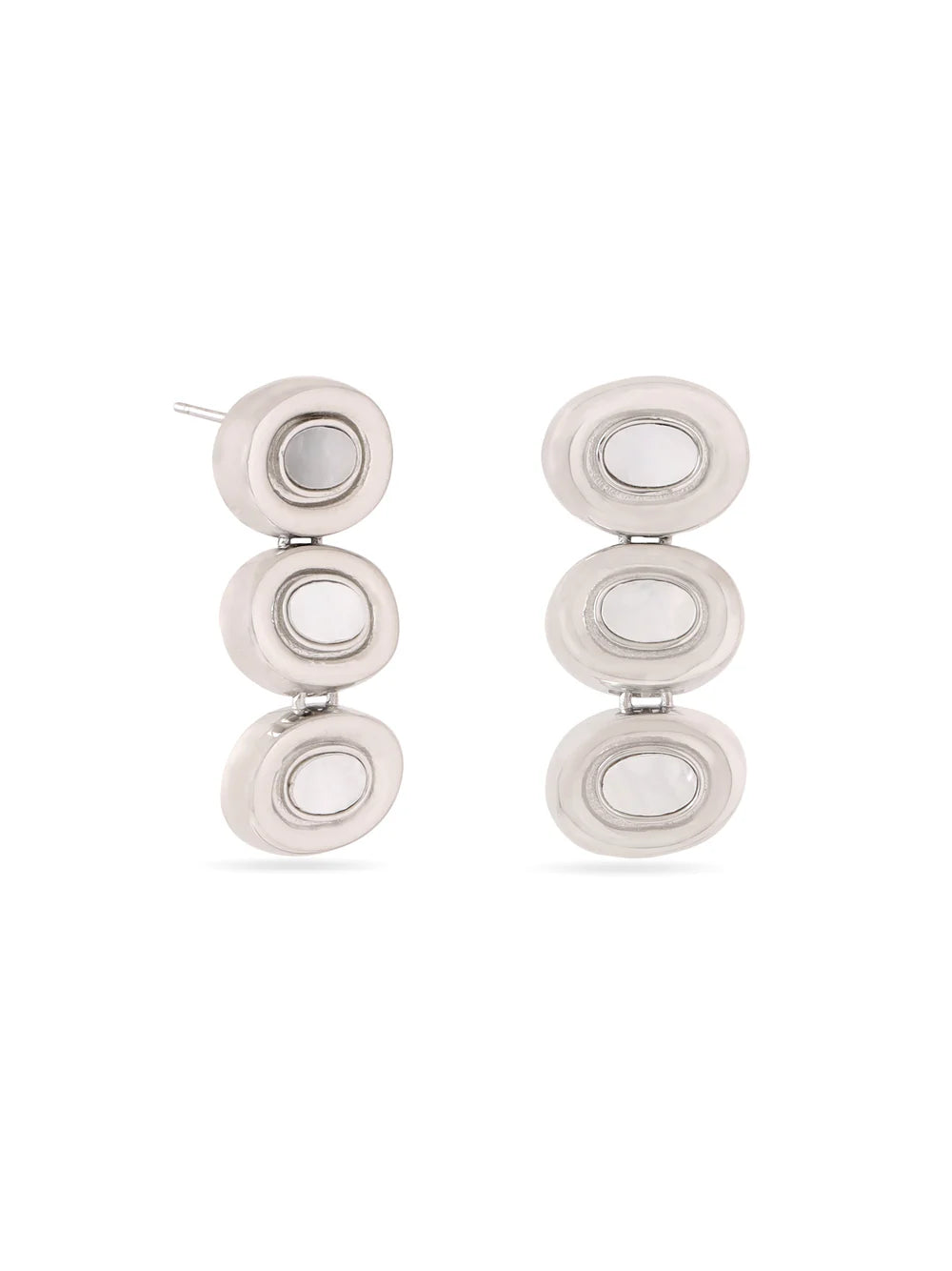 Syra Geometric Mother of Pearl Earrings in Silver Rhodium For Women