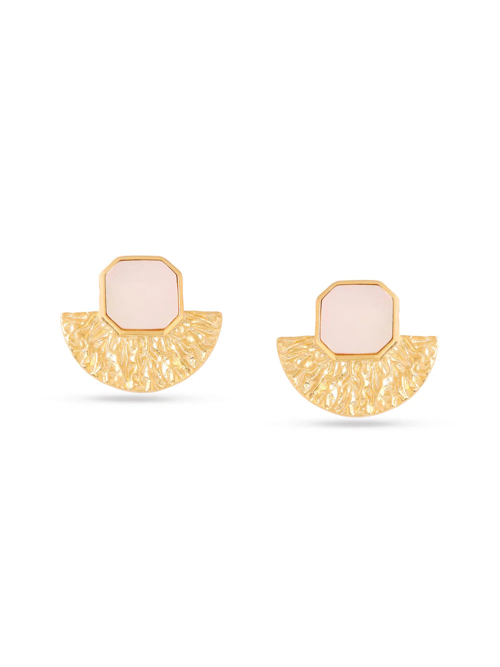 Syra Collection 24k Gold Textured Stud Earrings 925 Sterling Silver For Women