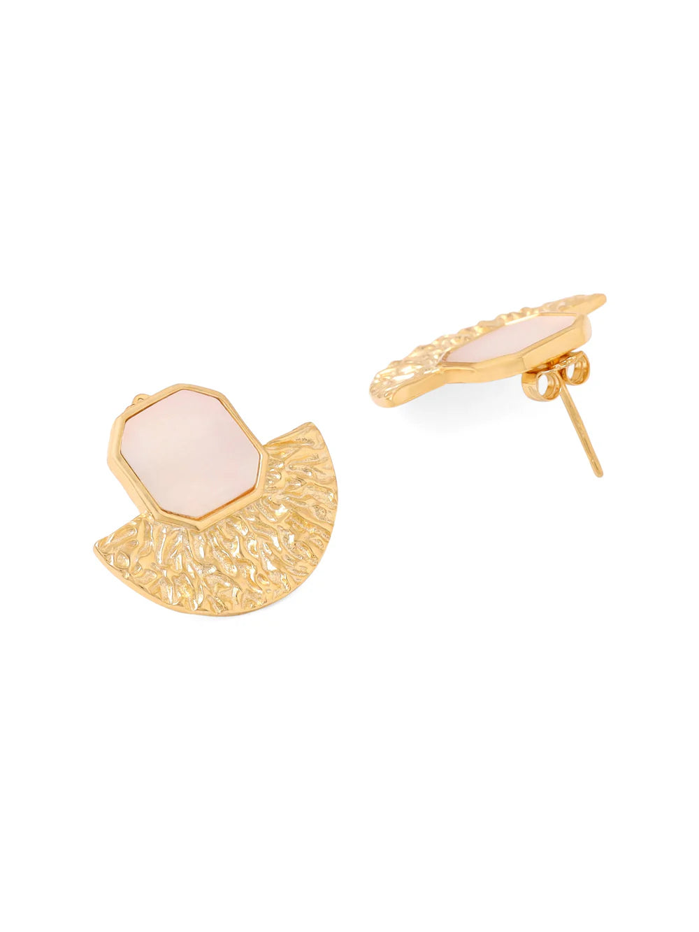 Syra Collection 24k Gold Textured Stud Earrings 925 Sterling Silver For Women
