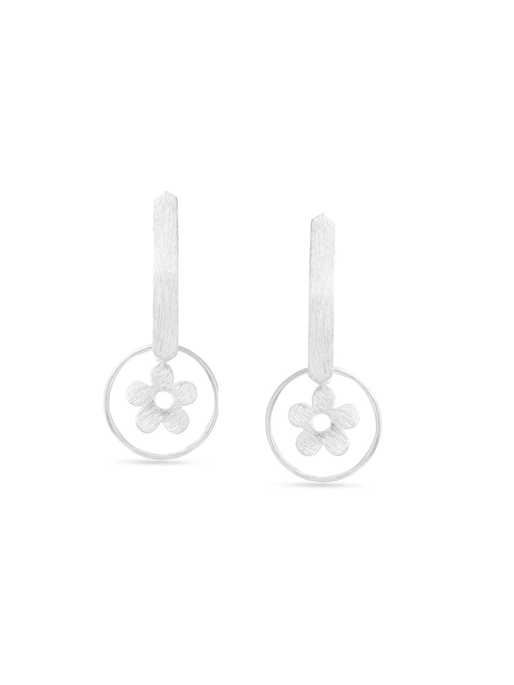 Syra Geometric Floral Scratch-Finish Design 925 Sterling Silver Bugadi Earrings For Women