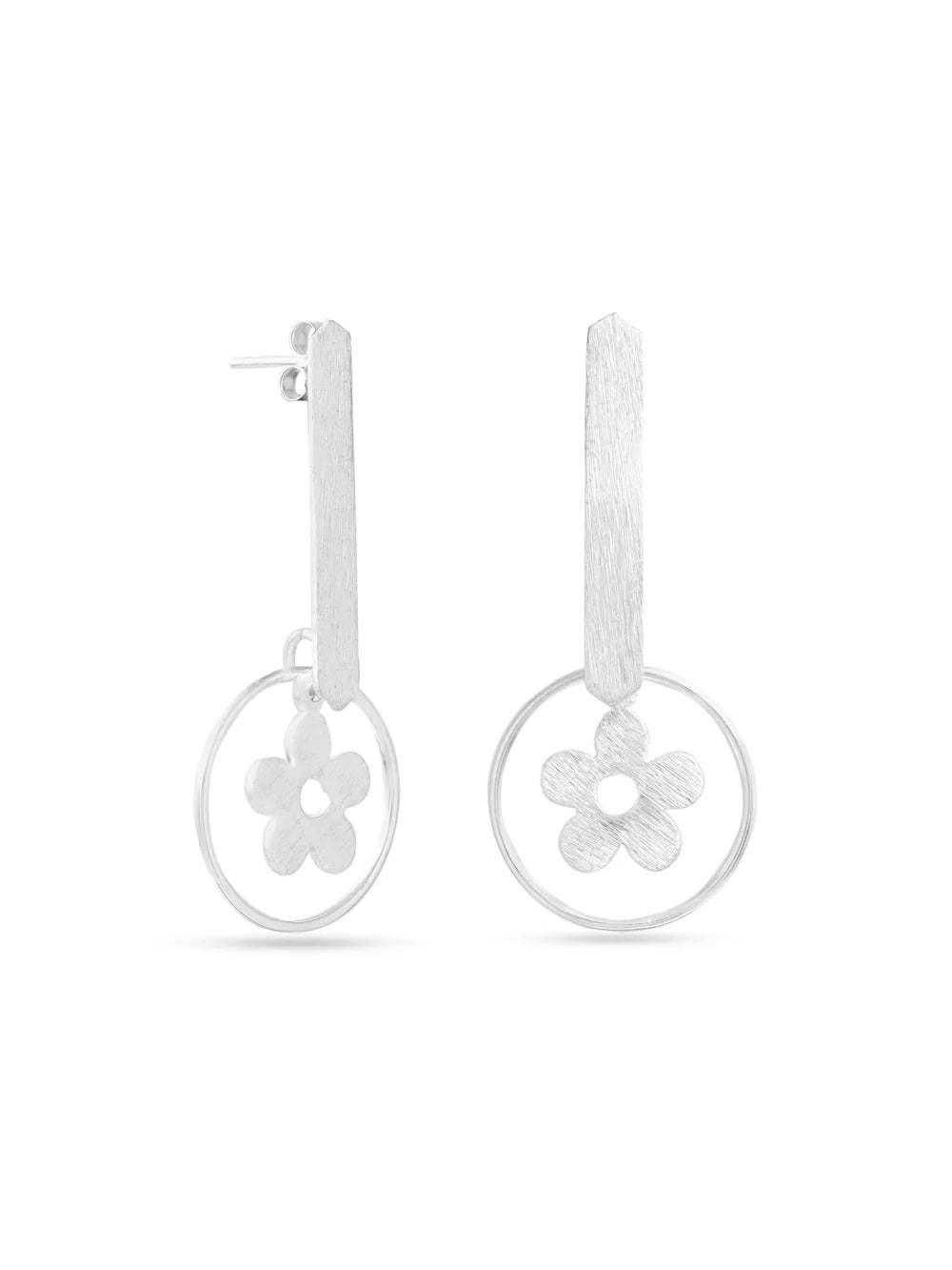 Syra Geometric Floral Scratch-Finish Design 925 Sterling Silver Bugadi Earrings For Women