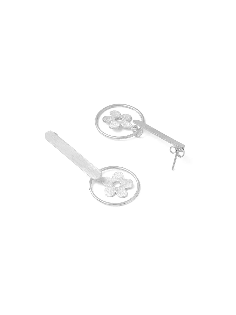 Syra Geometric Floral Scratch-Finish Design 925 Sterling Silver Bugadi Earrings For Women