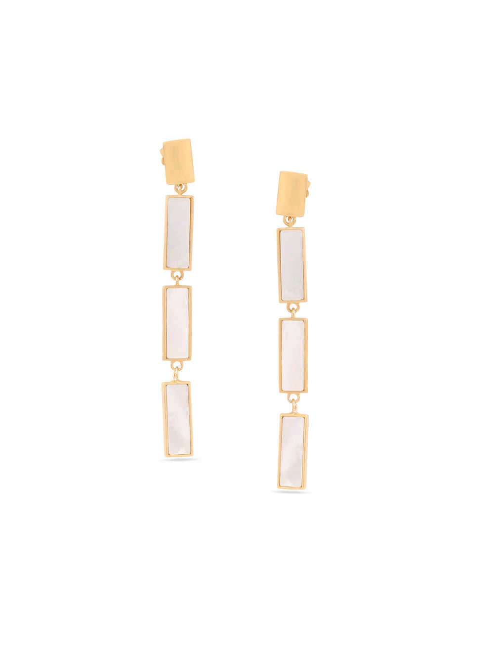 Syra Collection 24k Gold Brick Pattern Mother of Pearl Earrings 925 Sterling Silver For Women