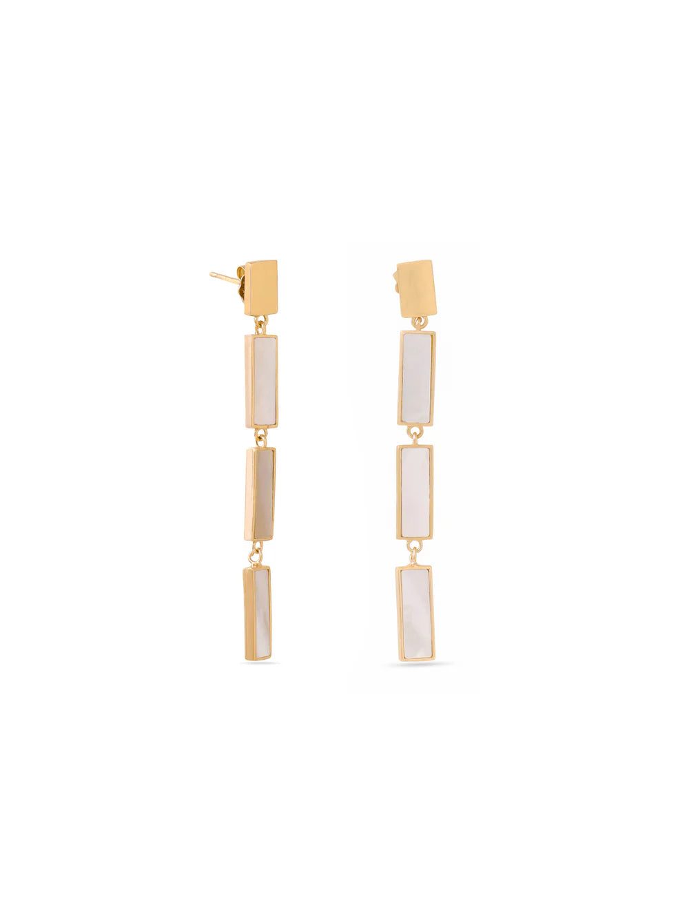 Syra Collection 24k Gold Brick Pattern Mother of Pearl Earrings 925 Sterling Silver For Women