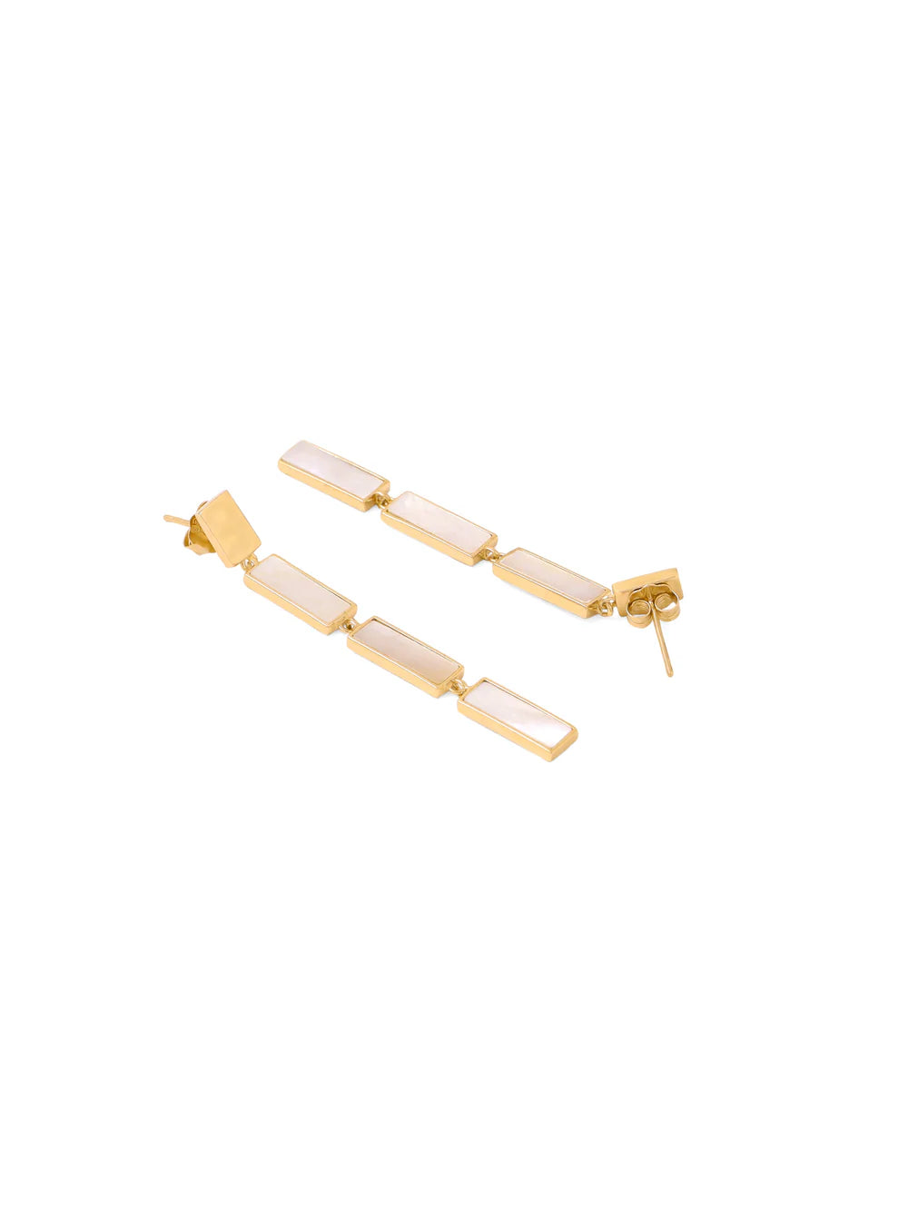 Syra Collection 24k Gold Brick Pattern Mother of Pearl Earrings 925 Sterling Silver For Women