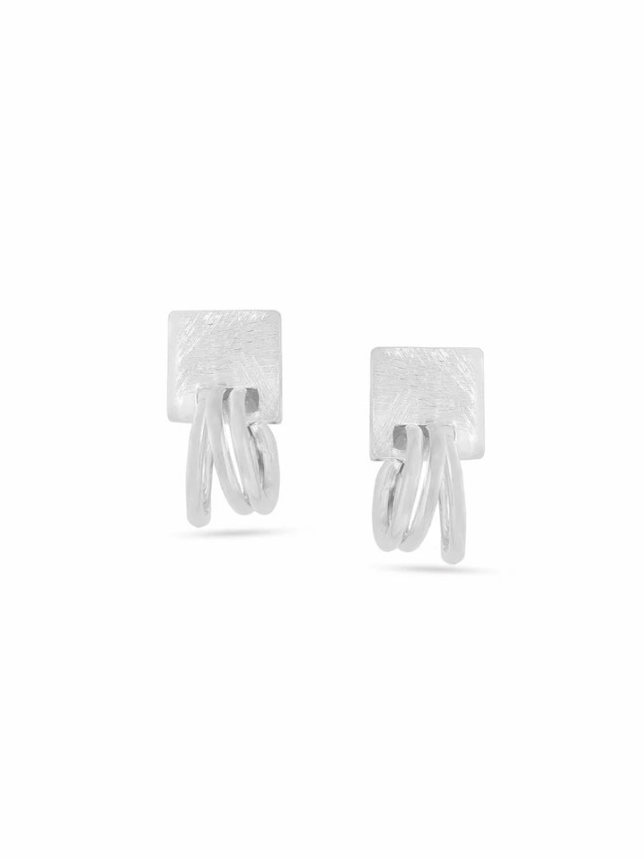 Syra Silver Rhodium Abstract Geometric Scratch-Finish 925 Sterling Silver Earrings For Women
