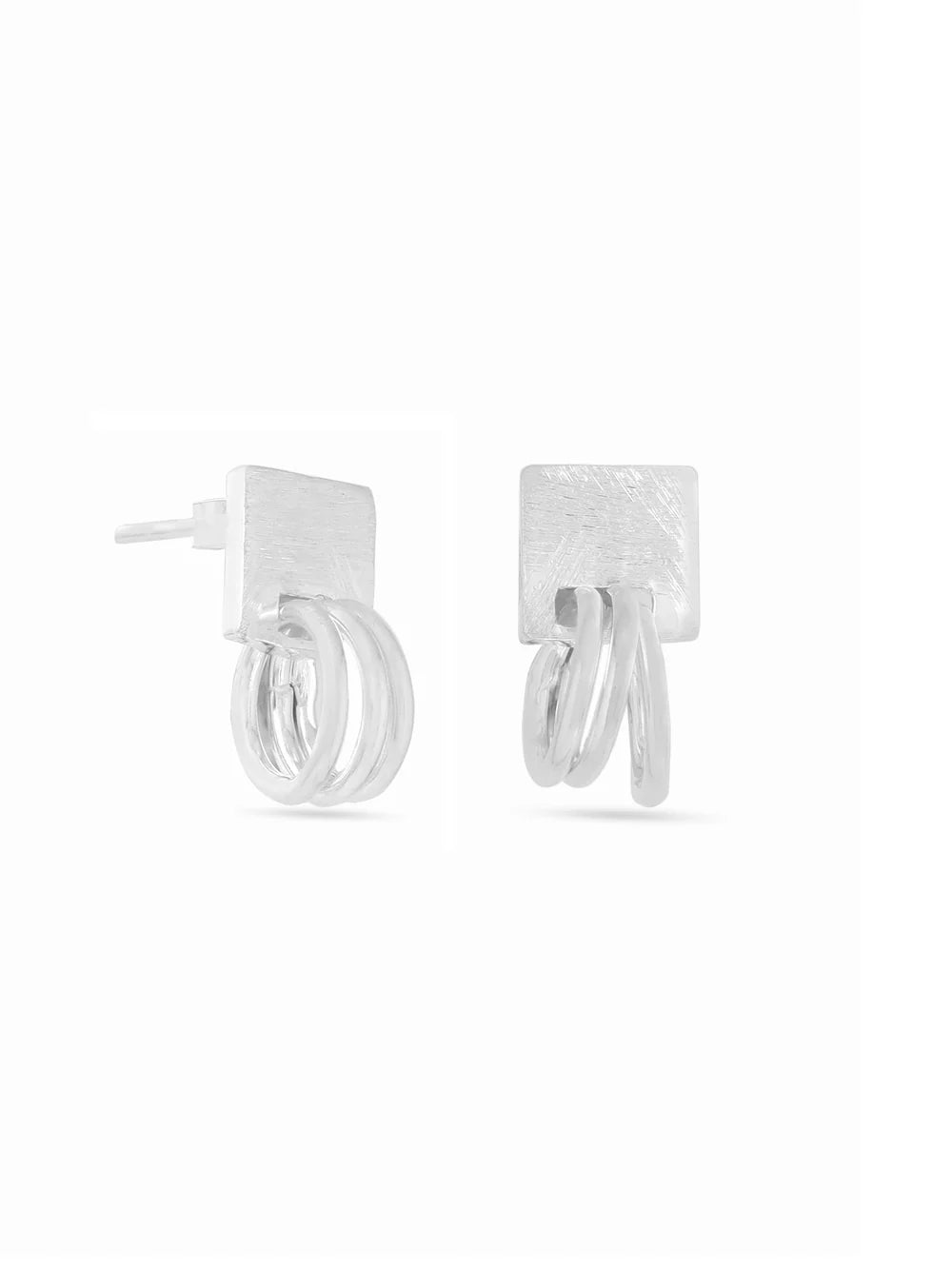 Syra Silver Rhodium Abstract Geometric Scratch-Finish 925 Sterling Silver Earrings For Women