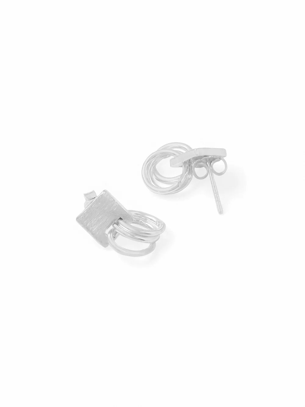 Syra Silver Rhodium Abstract Geometric Scratch-Finish 925 Sterling Silver Earrings For Women