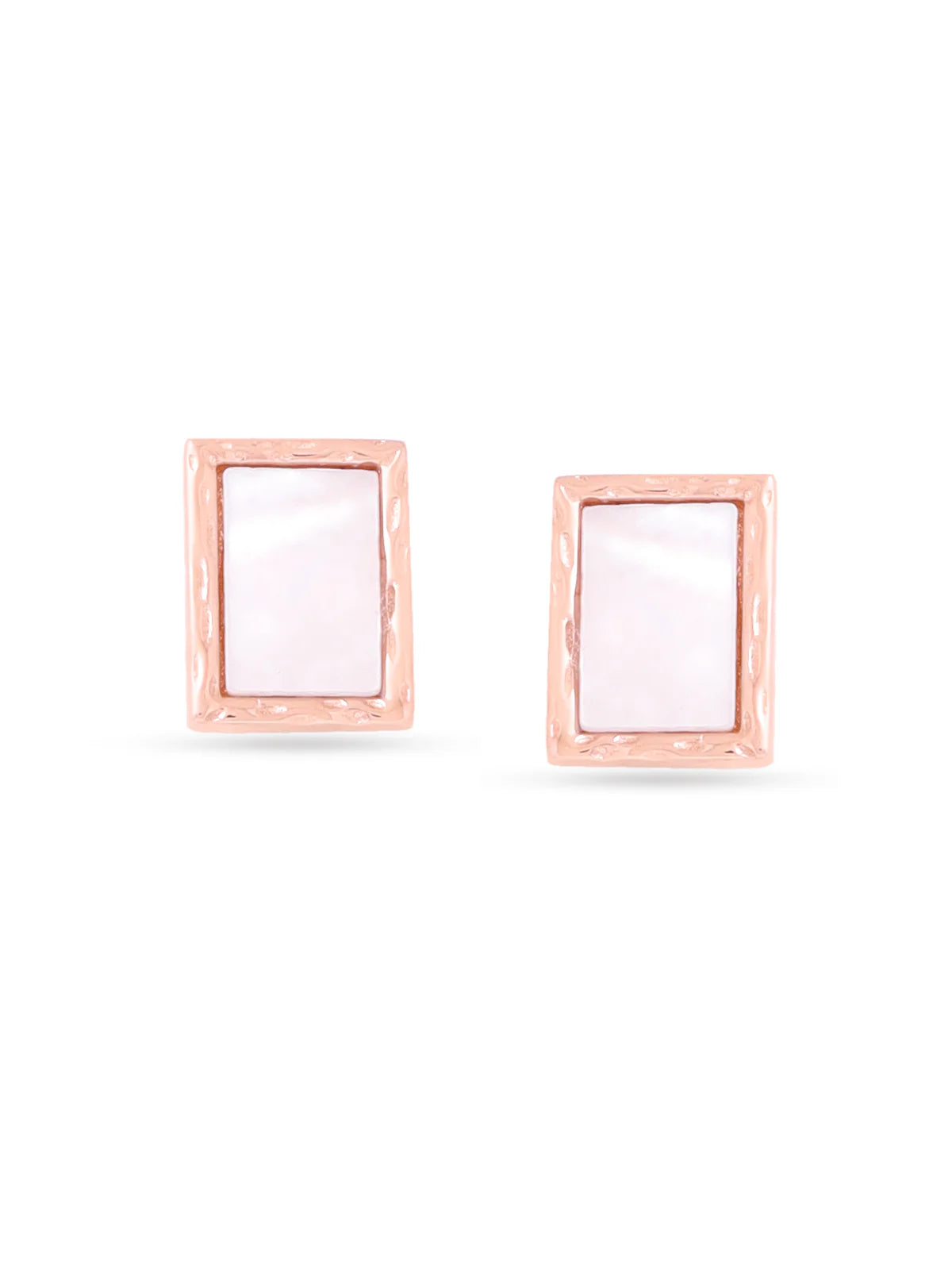 GEOMETRIC MOTHER OF PEARL SYRA ROSE GOLD 925 STERLING SILVER STUD EARRINGS FOR WOMEN
