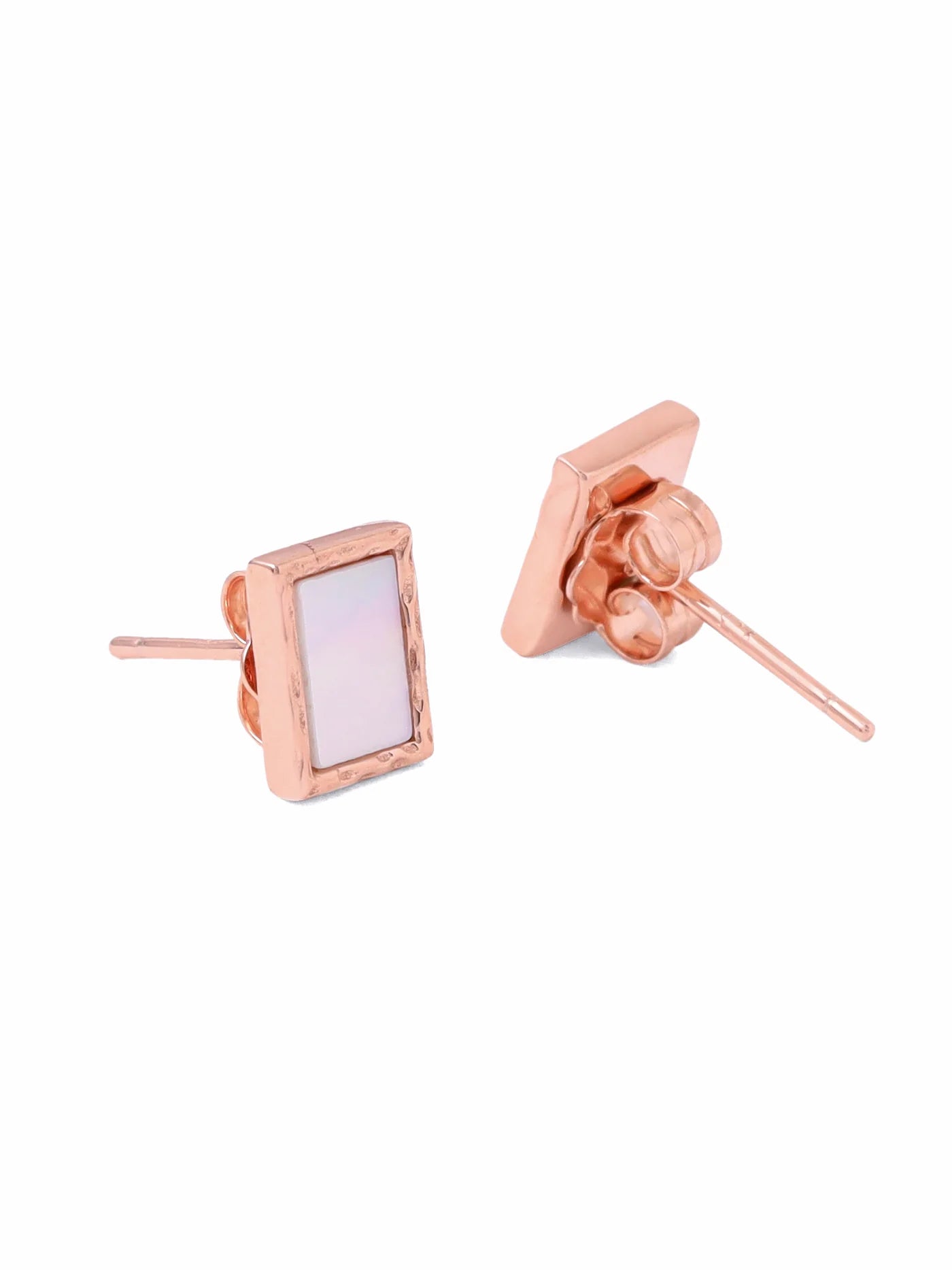 GEOMETRIC MOTHER OF PEARL SYRA ROSE GOLD 925 STERLING SILVER STUD EARRINGS FOR WOMEN