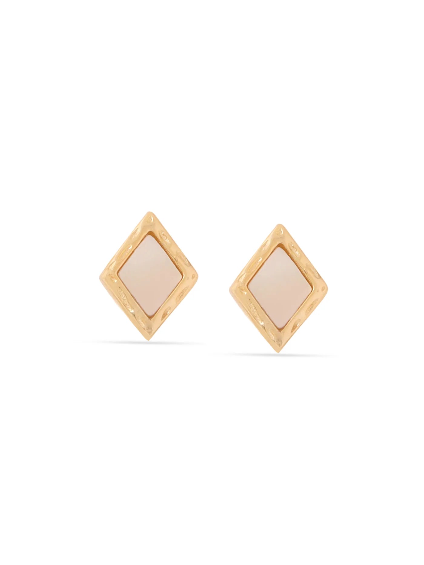 SYRA 24K GOLD DIAMOND-SHAPED 925 STERLING SILVER MOTHER OF PEARL STUD EARRINGS FOR WOMEN