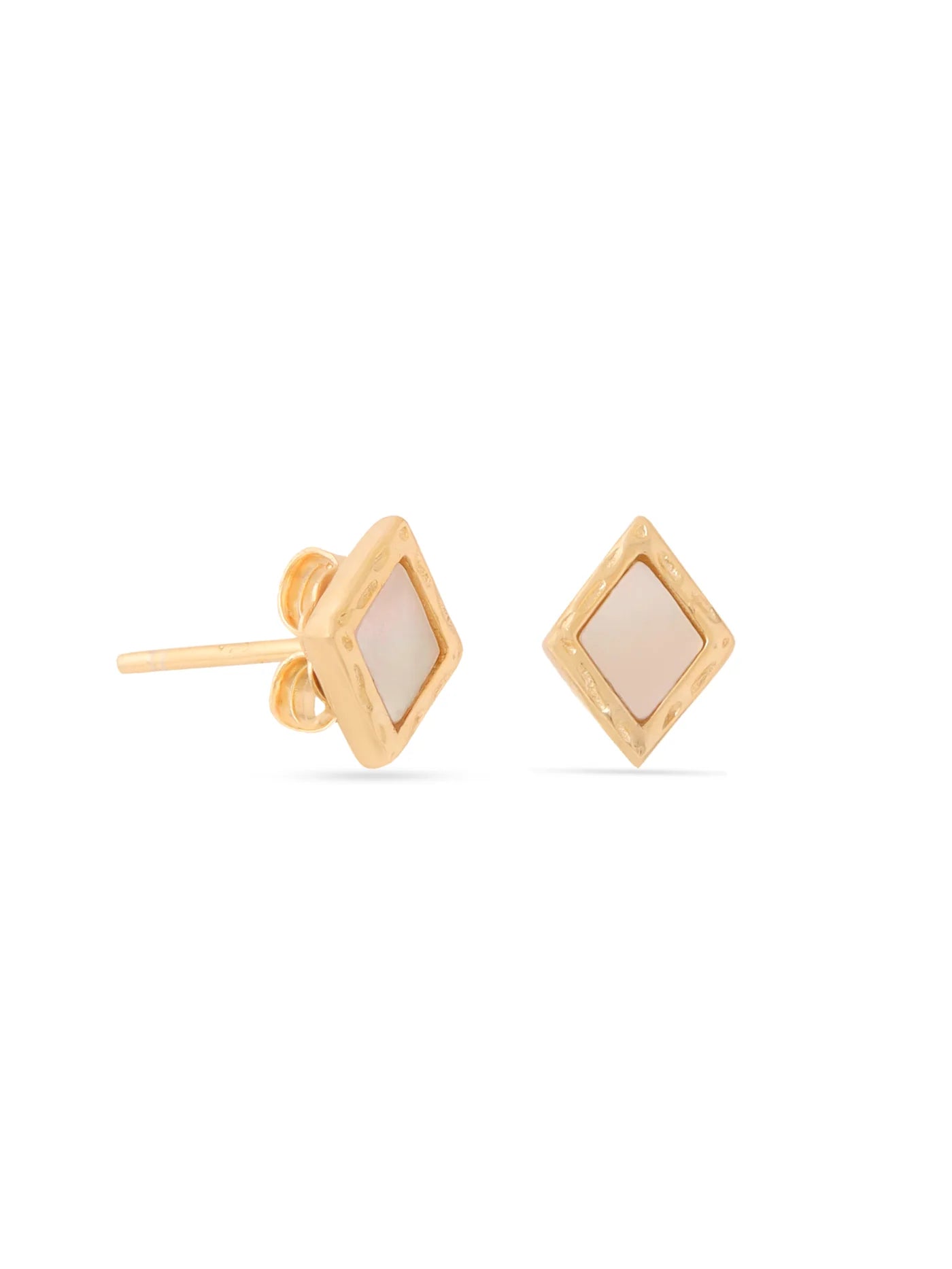SYRA 24K GOLD DIAMOND-SHAPED 925 STERLING SILVER MOTHER OF PEARL STUD EARRINGS FOR WOMEN