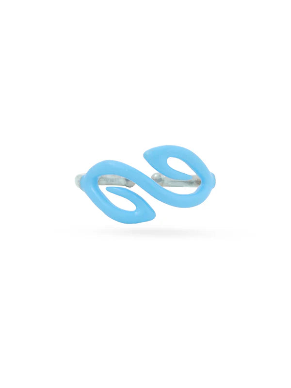 Blue Enamel Leaf Doodle Ring